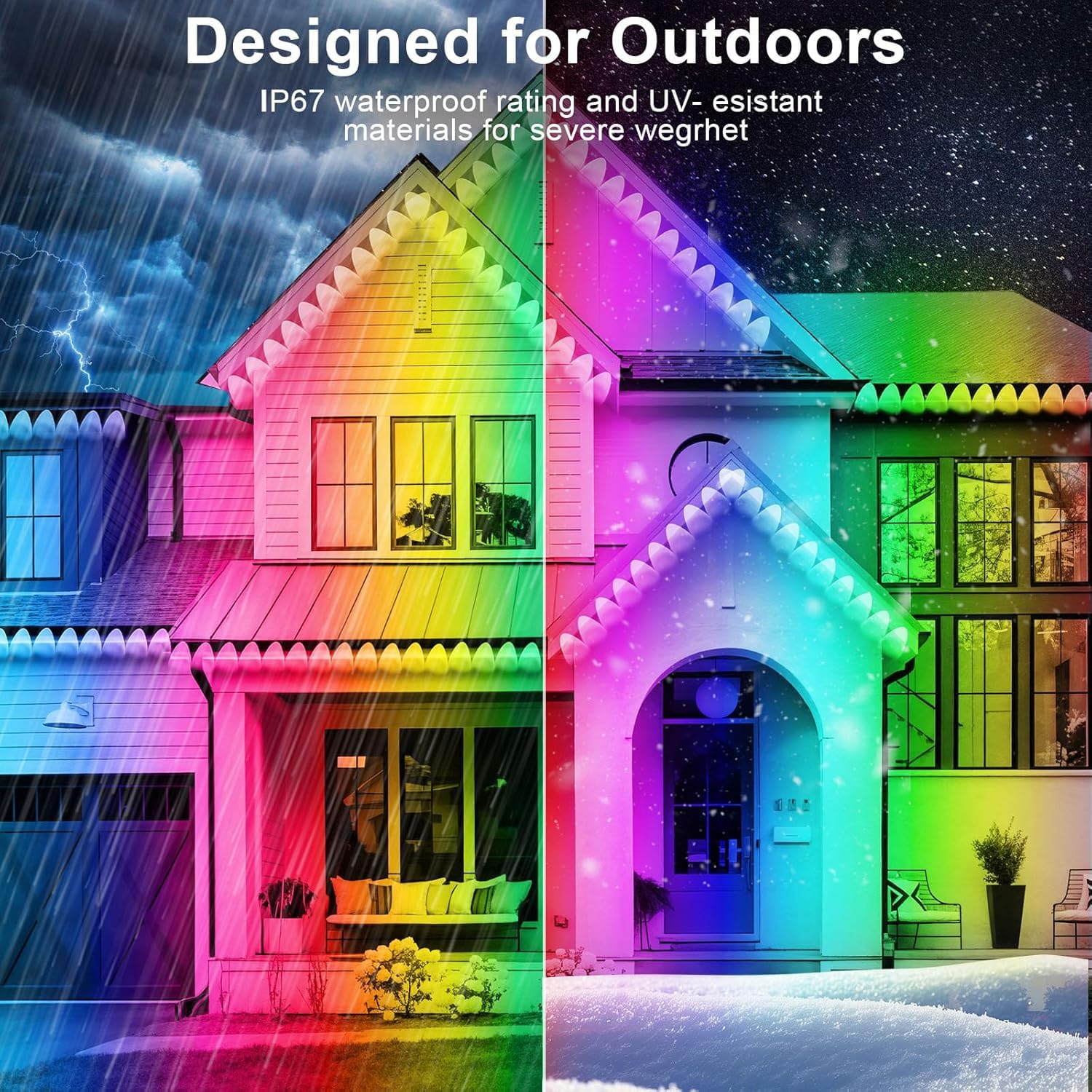 300Ft Permanent Outdoor Rgb Lights - Ip67 Waterproof With Smart App Control Remote, Diy Scene Modes, Music Synchronization, Eave