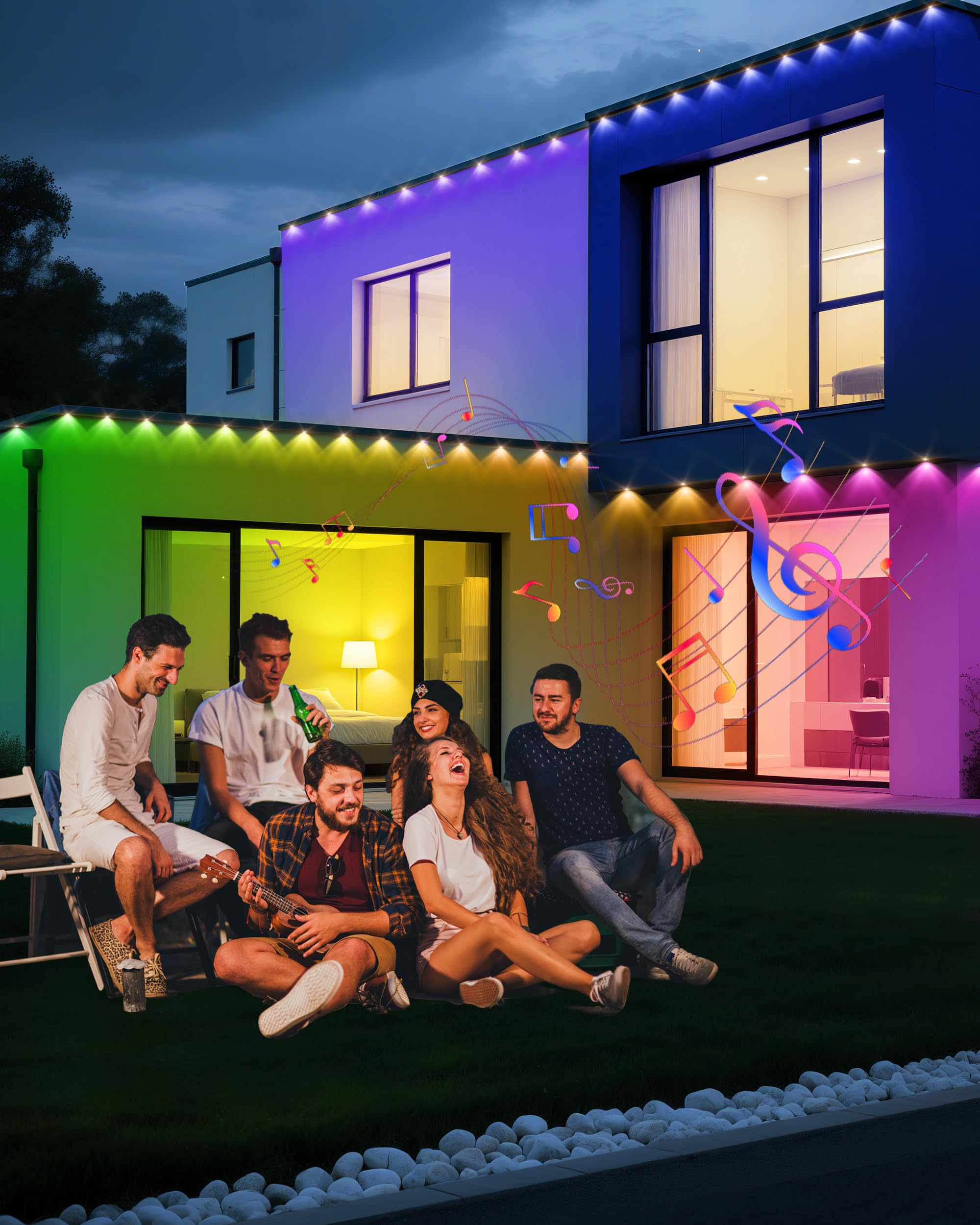 VCOKEN 111FT Smart RGB LED Outdoor Lights, IP65 Waterproof, App Control, White, Model AED36H-2401500VLSO8, Perfect for Holiday Decor