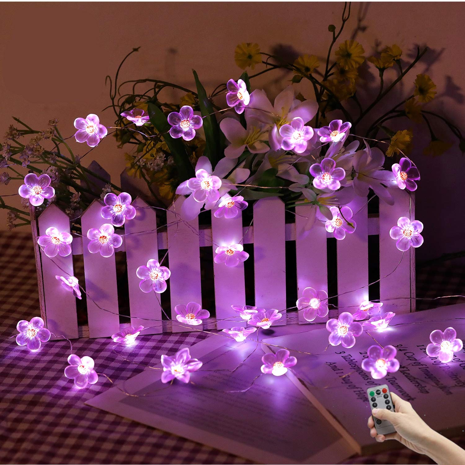 Hdnicezm Flower String Lights,Fairy Pink Cherry Blossom String Lights 21Ft 40 Leds Waterproof Usb Plug In Fun Room Lights For Spring, Nursery, Wedding, Dorm, Girls Bedroom, Baby Carriage Decoration