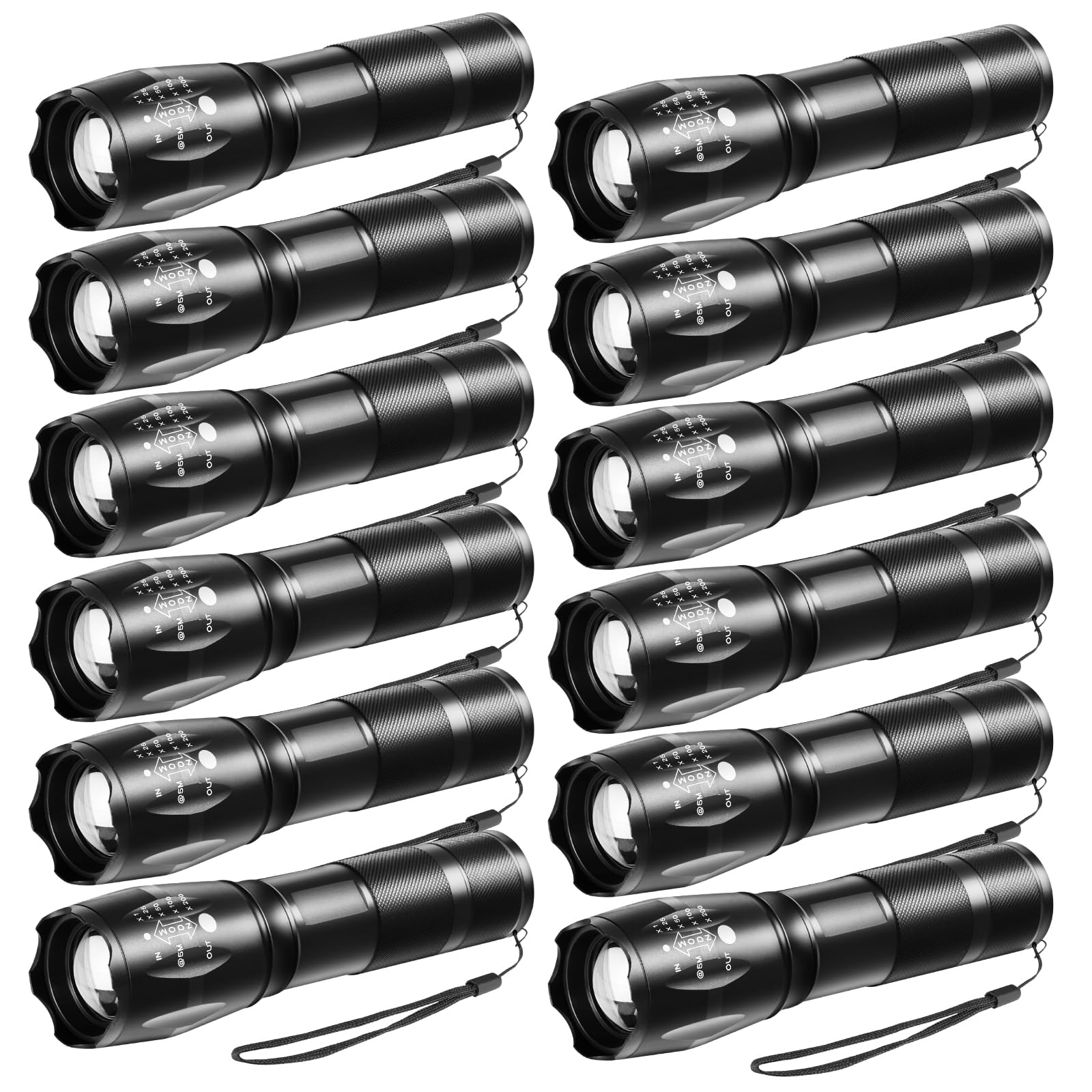 Staaricc 12Pack Handheld Flashlights, 5 Mode, Powerful Aluminum Tactical Torch, Black