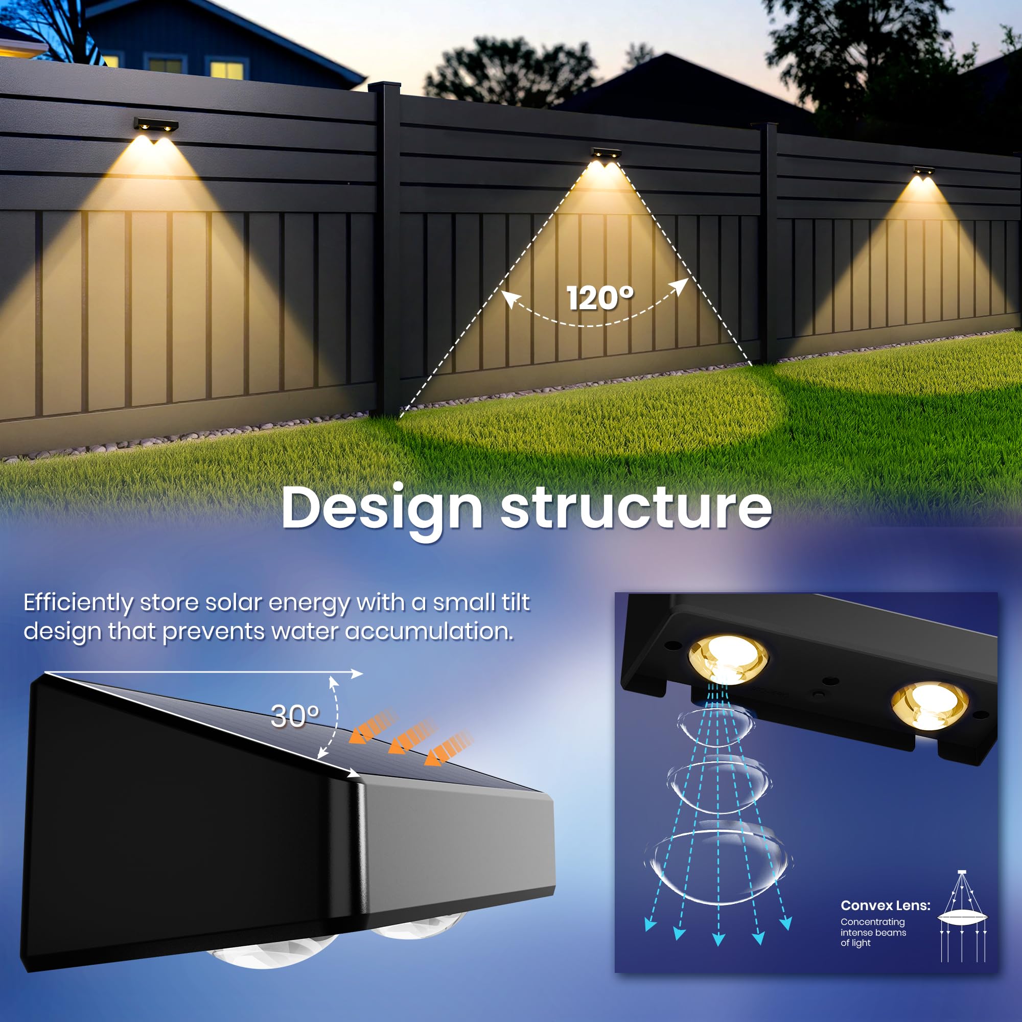 AUDERWIN Solar Fence Lights Outdoor, IP65 Waterproof, 9 Fixed Colors & Color Changing, 16 Pack, Black, Model 9869