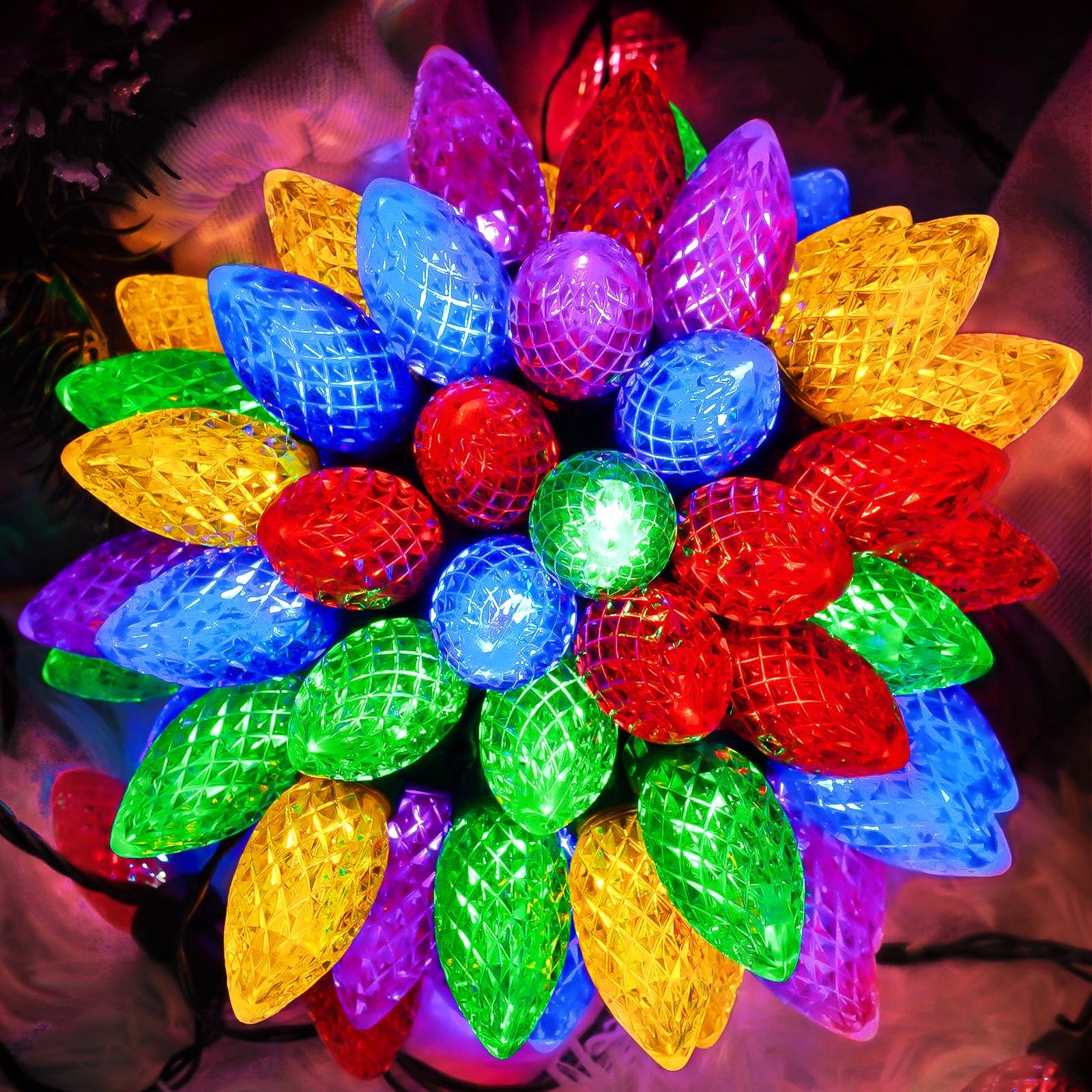 Yiqu Extendable 2-Pack 66Ft 100 Count C9 Christmas Lights Outdoor/Indoor, Waterproof Green Wire Plug In String Lights For Xmas T