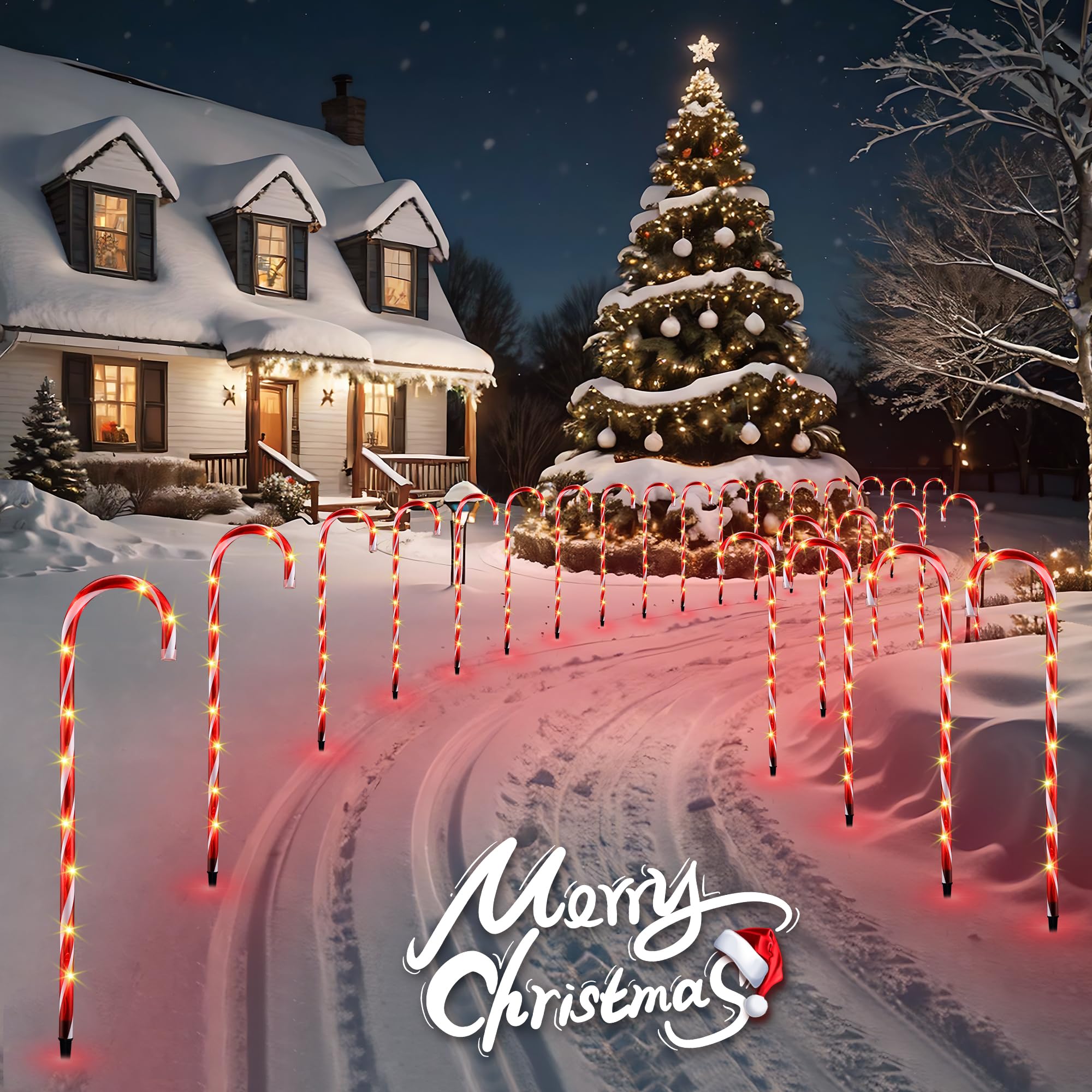 Vcoken 30'' Christmas Candy Cane Pathway Markers Lights - Set Of 10 Christmas Stakes Lights Outdoor Pathway Decorations, Connect