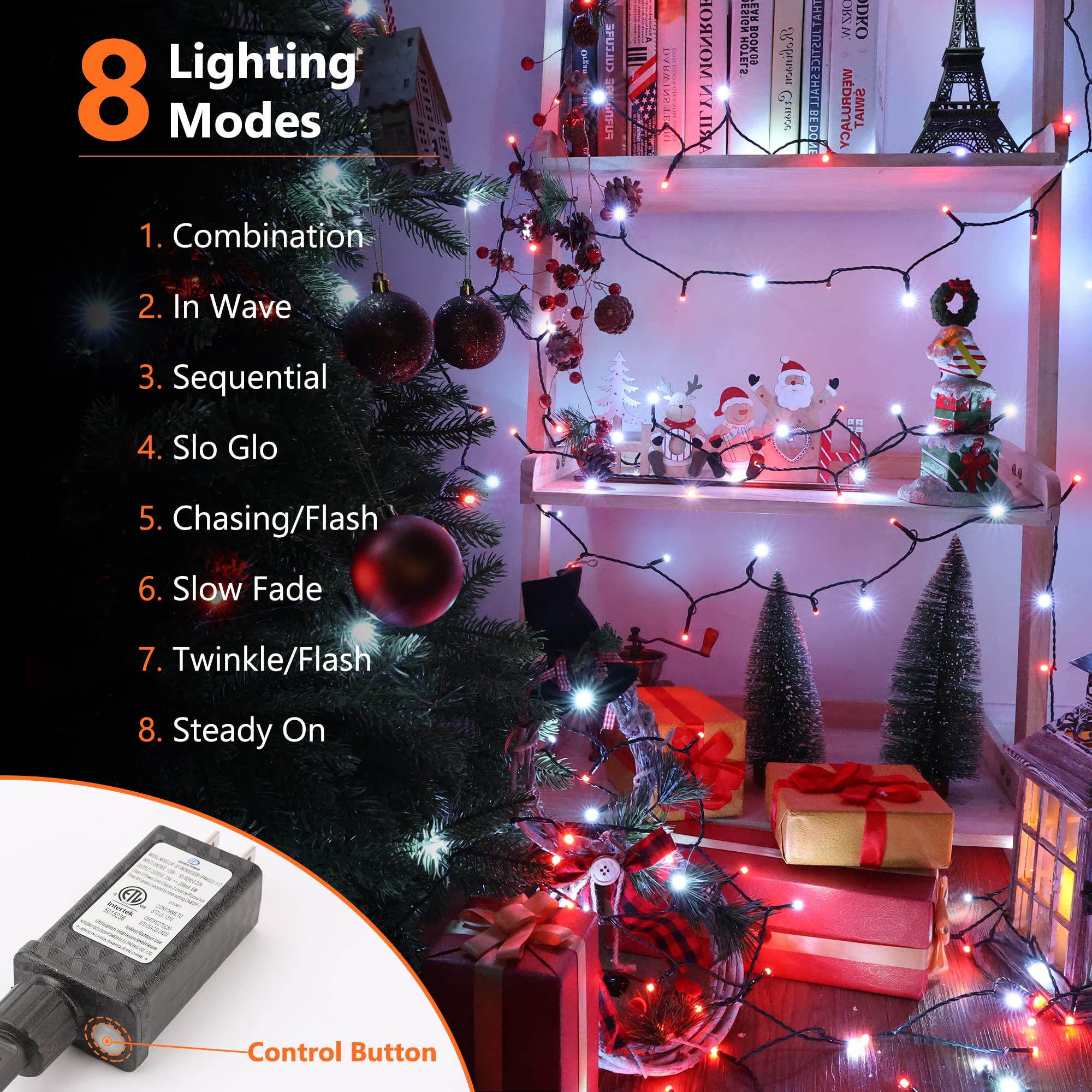 Brizled Christmas String Lights, 240 LED, 78.74ft, Red & White, 8 Modes, Connectable, Indoor/Outdoor Decor