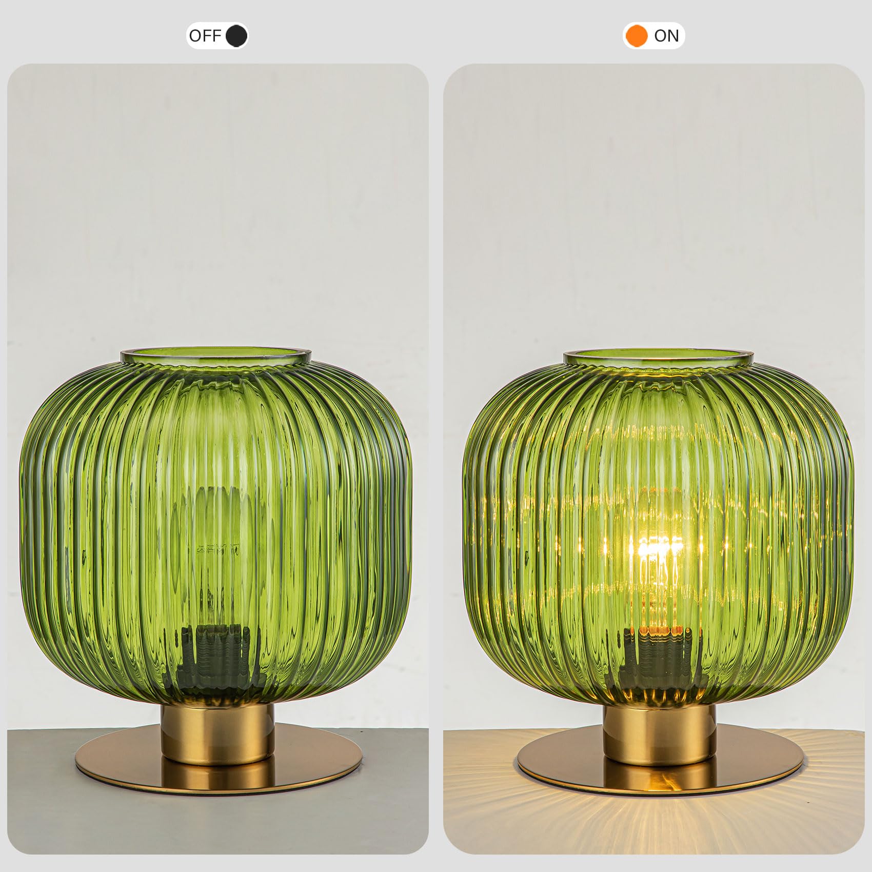 Soutas Small Table Lamp, Elegant Green Glass with Ribbed Shade, Decorative Bedside Lighting, Model QA1193