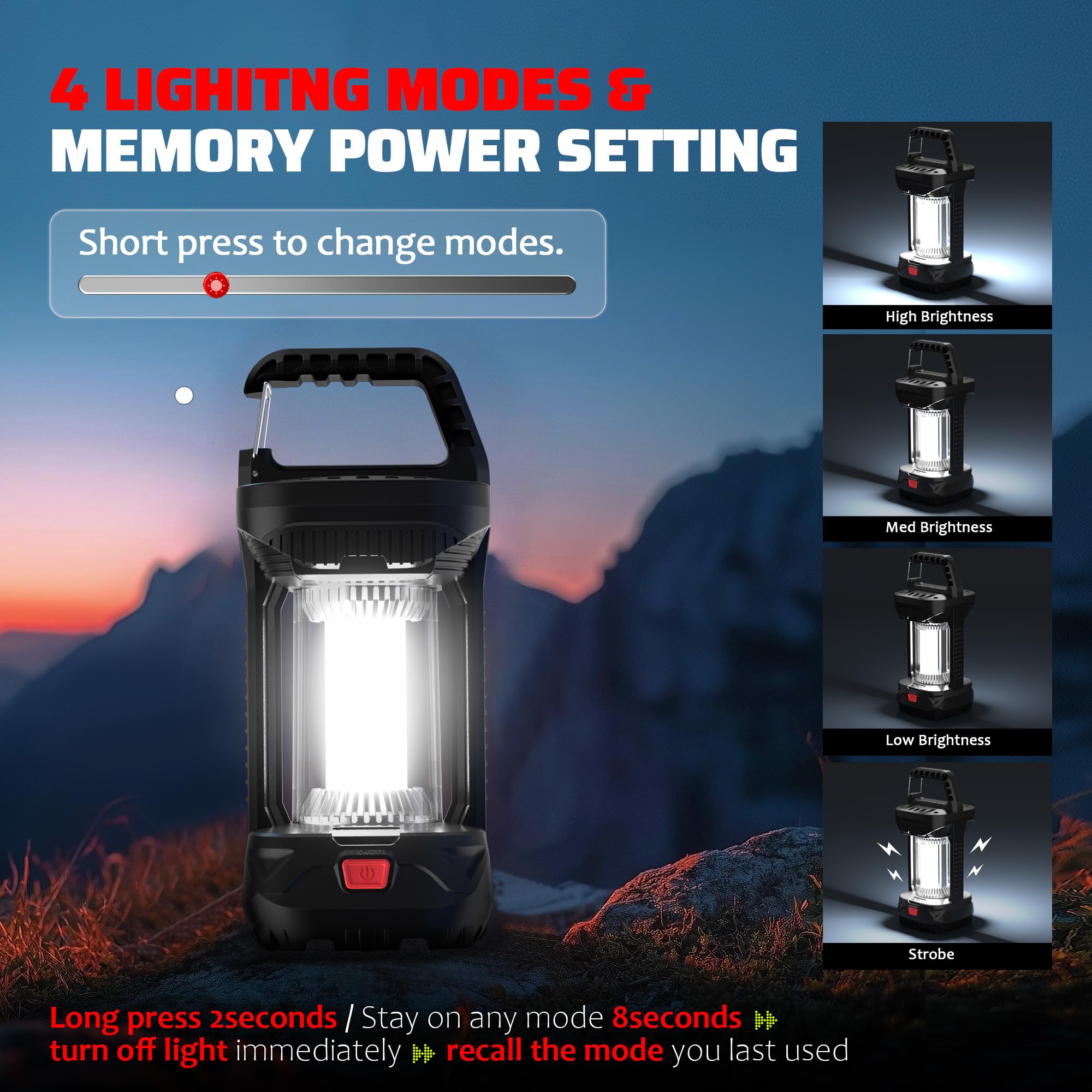 Favorlite 1000Lm Rechargeable Led Camping Lantern, Waterproof Tent Light With 3 Light Modes, Camping Essentials, Portable Lanter