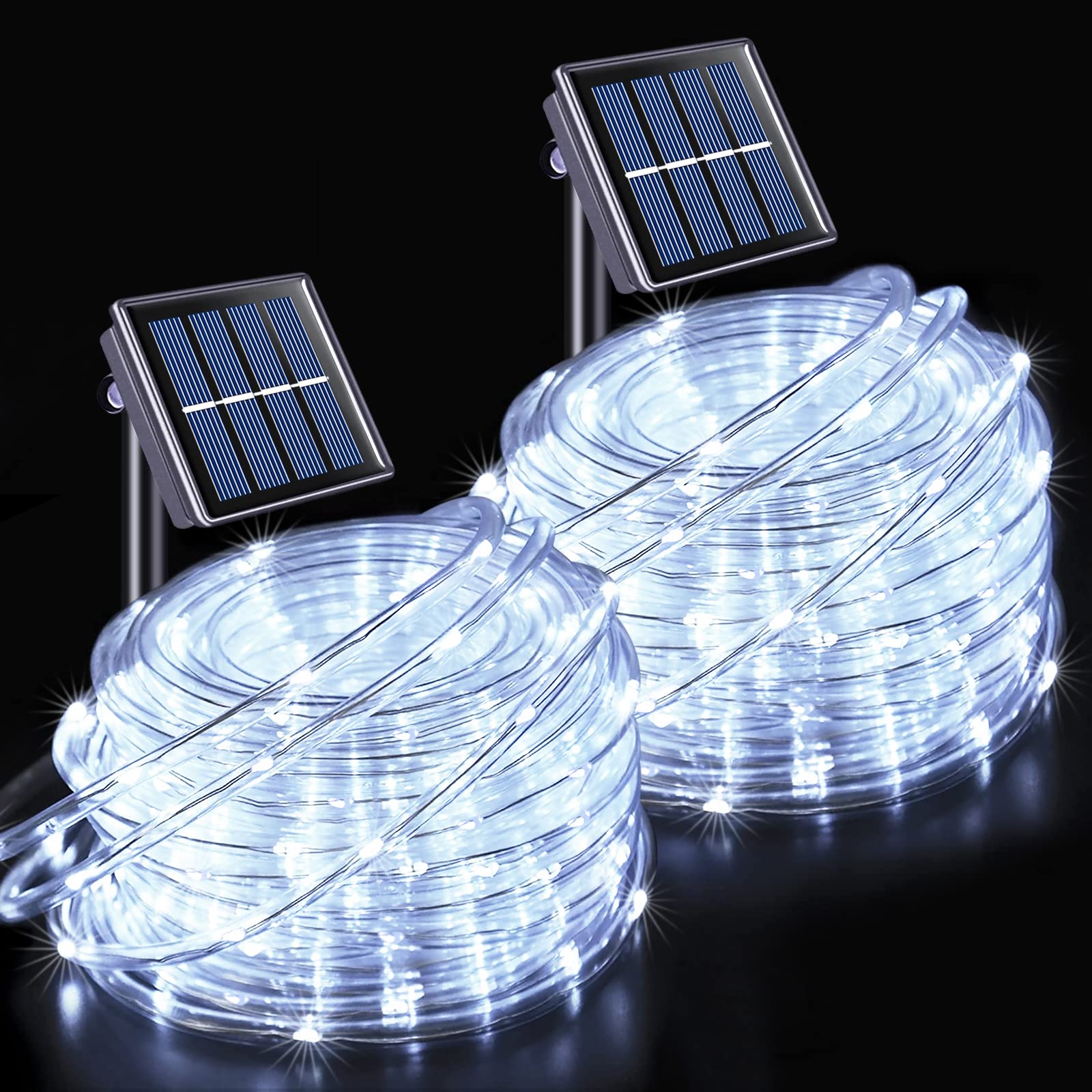 JMEXSUSS 2 Pack 100 LED Solar Rope Lights,33ft 8 Modes Solar Rope Lights Outdoor Waterproof LED Solar Pool Lights for Trampoline