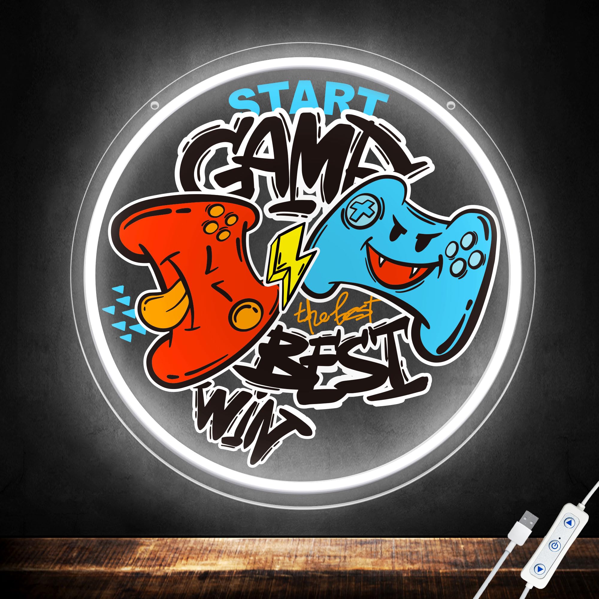PSPCBS Gamer Neon Sign - LED Acrylic Light for Game Rooms, 12x12 inches, White-Game
