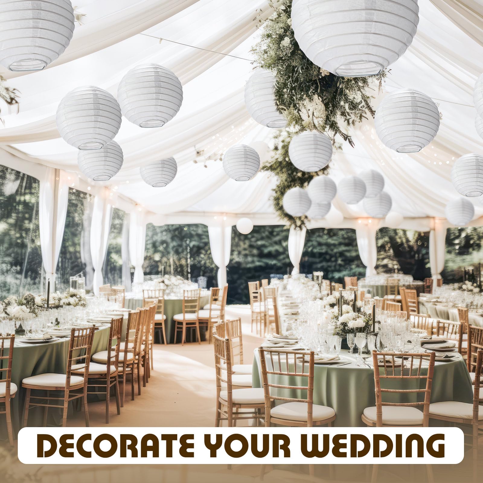 Treela 48 Pcs Paper Lanterns Party Decorations Chinese Round Paper Lanterns 4/6/8/10 Inch Asian Hanging Lanterns Lamps Decorative For Birthday Party Supplies(White)