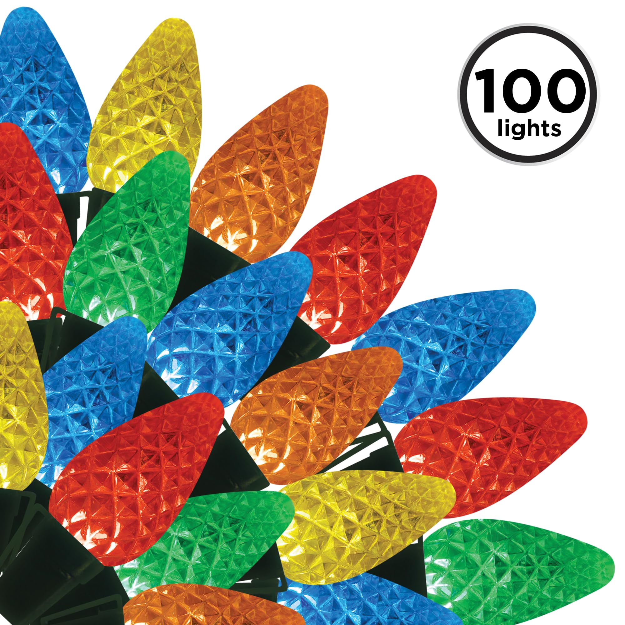 Brite Star LED C7 Faceted Light Set, 100 Count, Multicolor, Model 39-550-00, Plastic