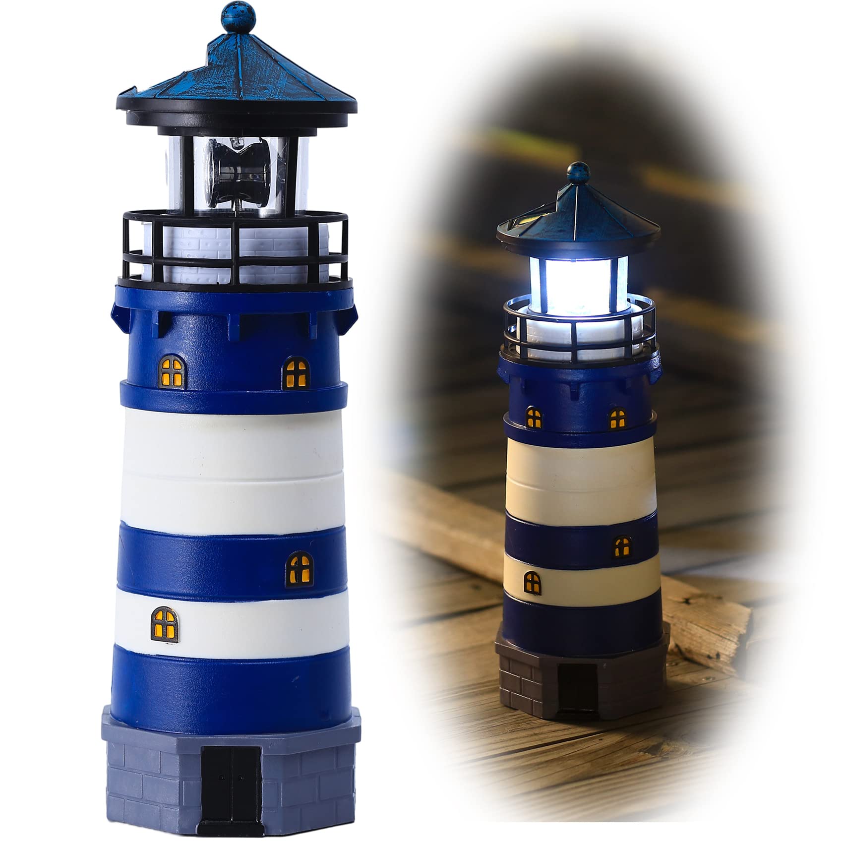 HSHD Solar Lighthouse Lamp with Rotating Beacon LED Lights - Blue1 Garden Decor