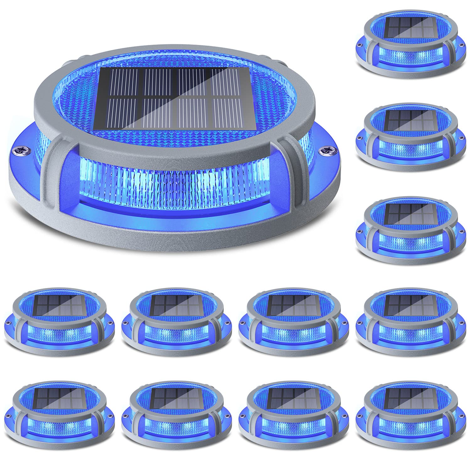 SIEDiNLAR Solar Deck Lights 16 LEDs Waterproof Driveway Markers 12 Pack Blue/Red Model SD008-BR-12PK