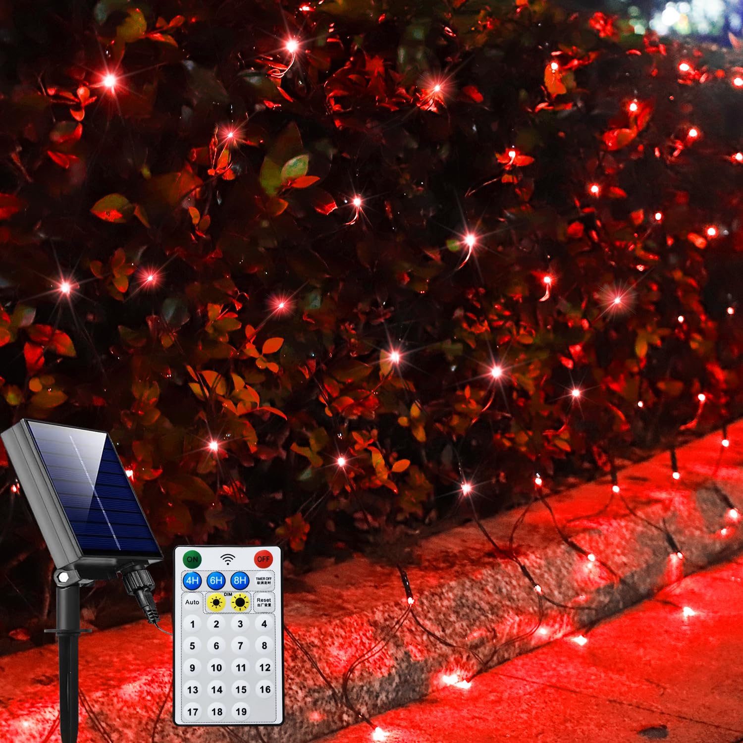 Curyidy Solar Net Lights Outdoor 200LED Waterproof 19 Modes 9.8ft x 6.6ft Red