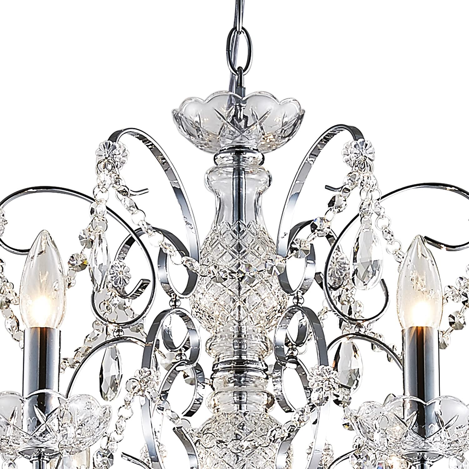 SM Saint Mossi 6-Lights Crystal Chandelier, Modern Pendant Light Fixture, Adjustable Chain, H22 x D24, Clear-Chrome, Suitable for Bedroom/Living Room