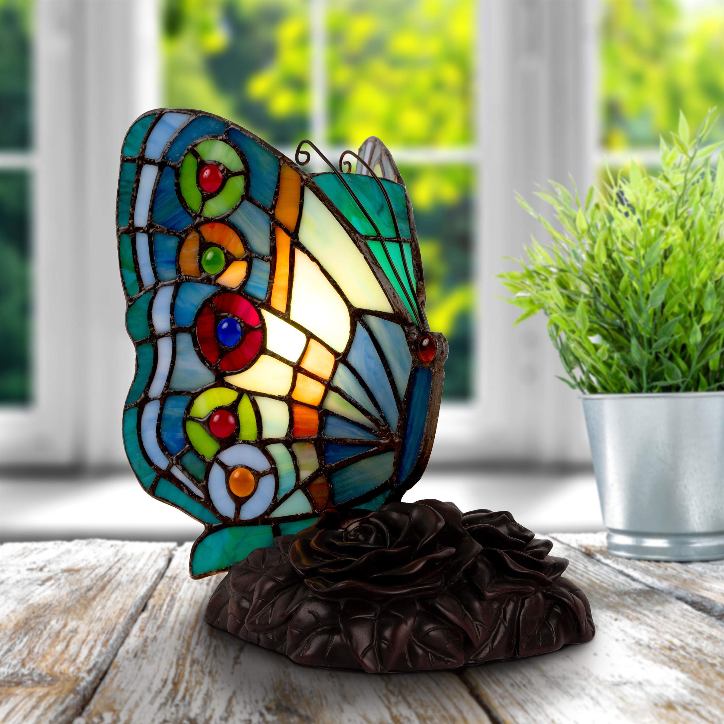Lavish Home Tiffany Style Butterfly Lamp - Stained Glass Table Light - 7in x 6in x 8.5in - Multicolor - Model 72-TIFF-1