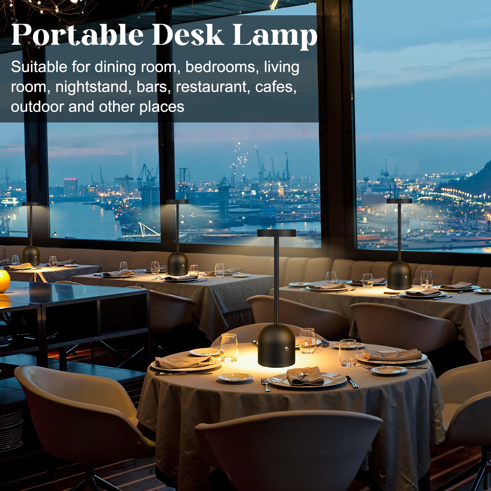 Yacoto 2 Pack Cordless Table Lamps, 5000Mah Rechargeable Battery Operated Outdoor Lamp, 3 Color Stepless Dimming Wireless Led De