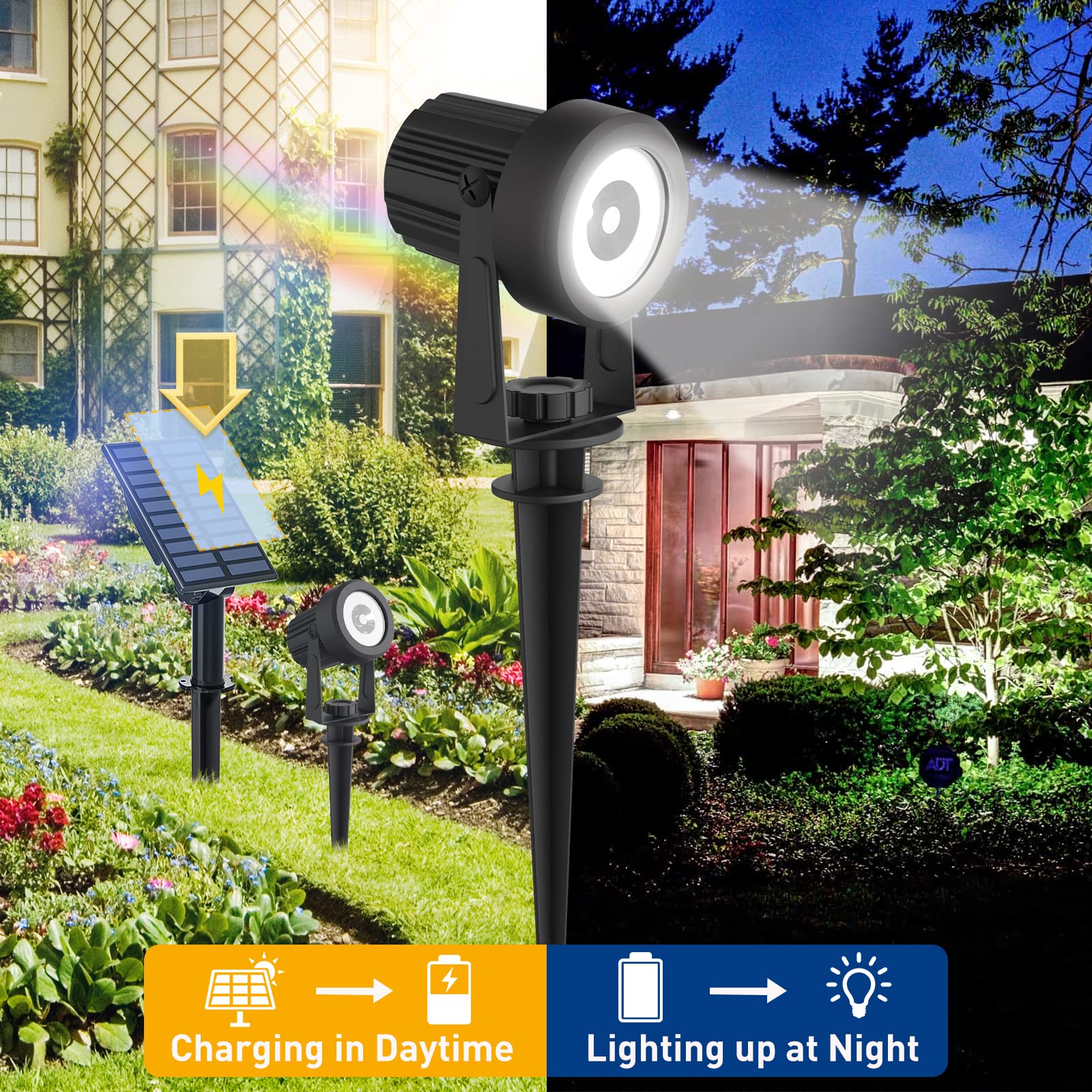 T-Sunus Solar Garden Spot Lights, Led Solar Landscape Light Outdoor Ip65 Waterproof 9.8Ft Cable, Separated Solar Panel, Auto On/