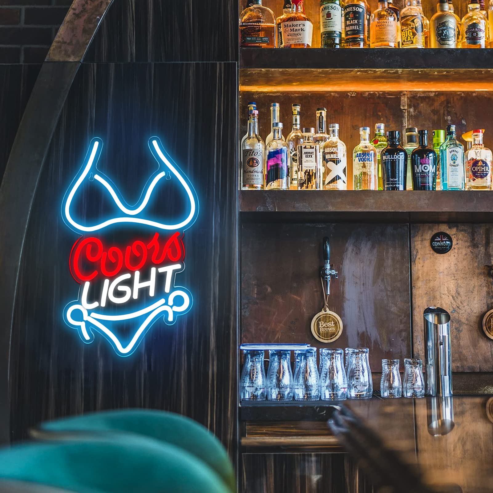 JFLLamp Neon Sign - Bikini Crs Light 16.1"x9.8" for Wall Decor - Azure/Red/White - LED Art for Man Cave, Restaurant, Office, Bar