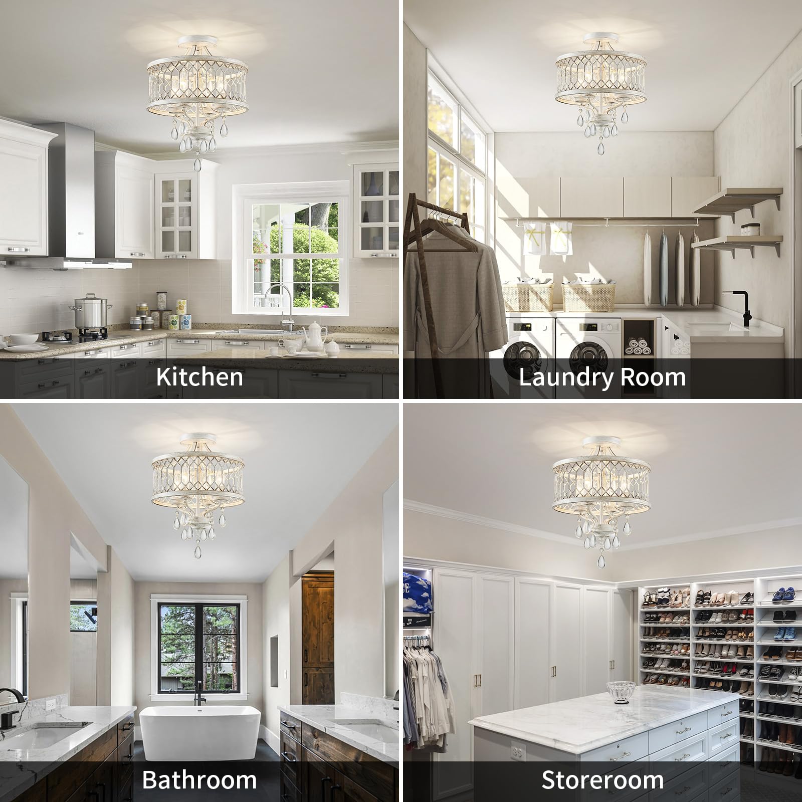 Crystal Ceiling Light Fixture  Modern Semi Flush Mount Ceiling Light  Farmhouse Crystal Chandeliers For Dining Room Light Fixture  Hallway Lighting Fixtures For Kitchen Bedroom Bathroom Foyer Entryway