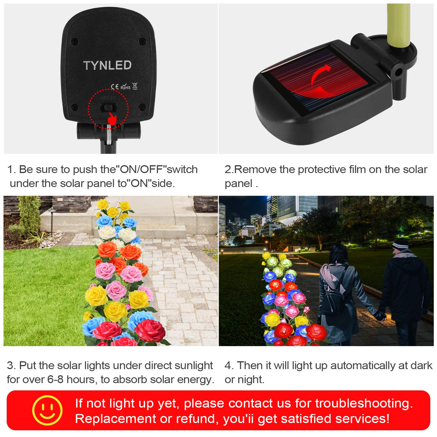 Tynled Solar Garden Stake Lights - 2 Pack Waterproof Led With 6 Yellow Rose Flowers, Perfect For Patio, Pathway & Lawn Decoration