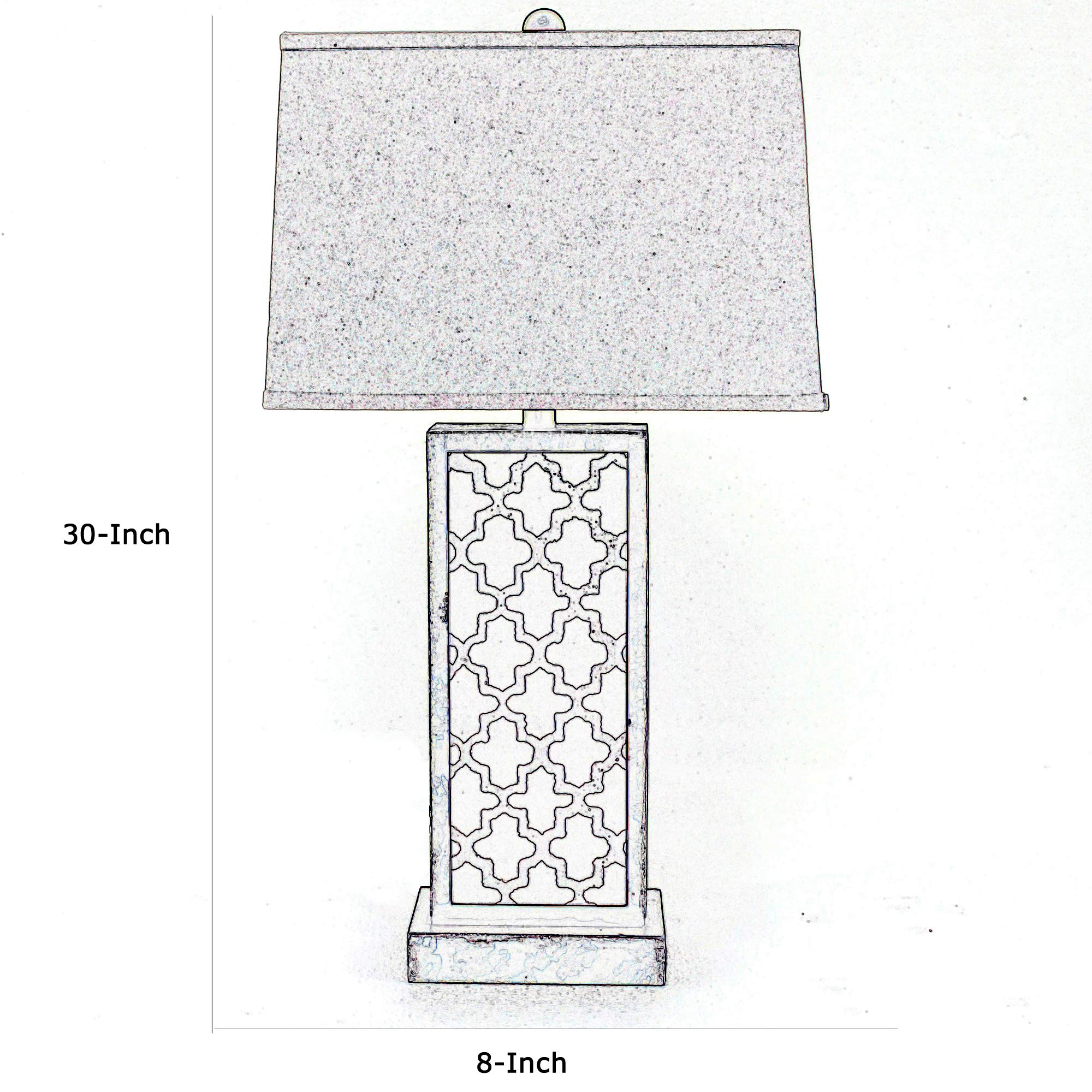 Benzara Rock Base Table Lamp, Drum Shade, Quatrefoil Pattern, Stone, Brown, Model BM217232