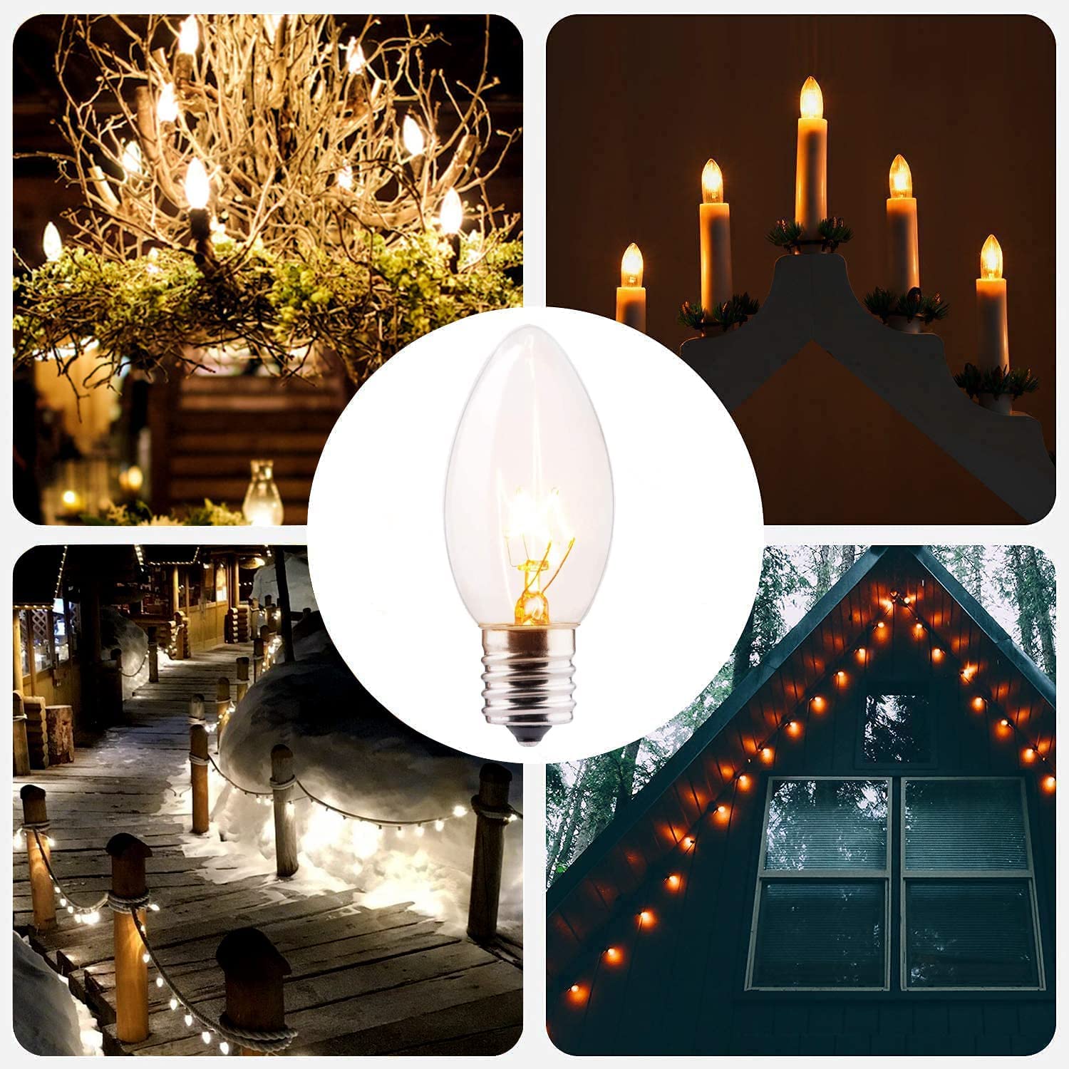 Romasaty C9 Clear Replacement Bulbs, 25 Pack, 7 Watt Glass Candelabra Base Outdoor String Light Bulbs