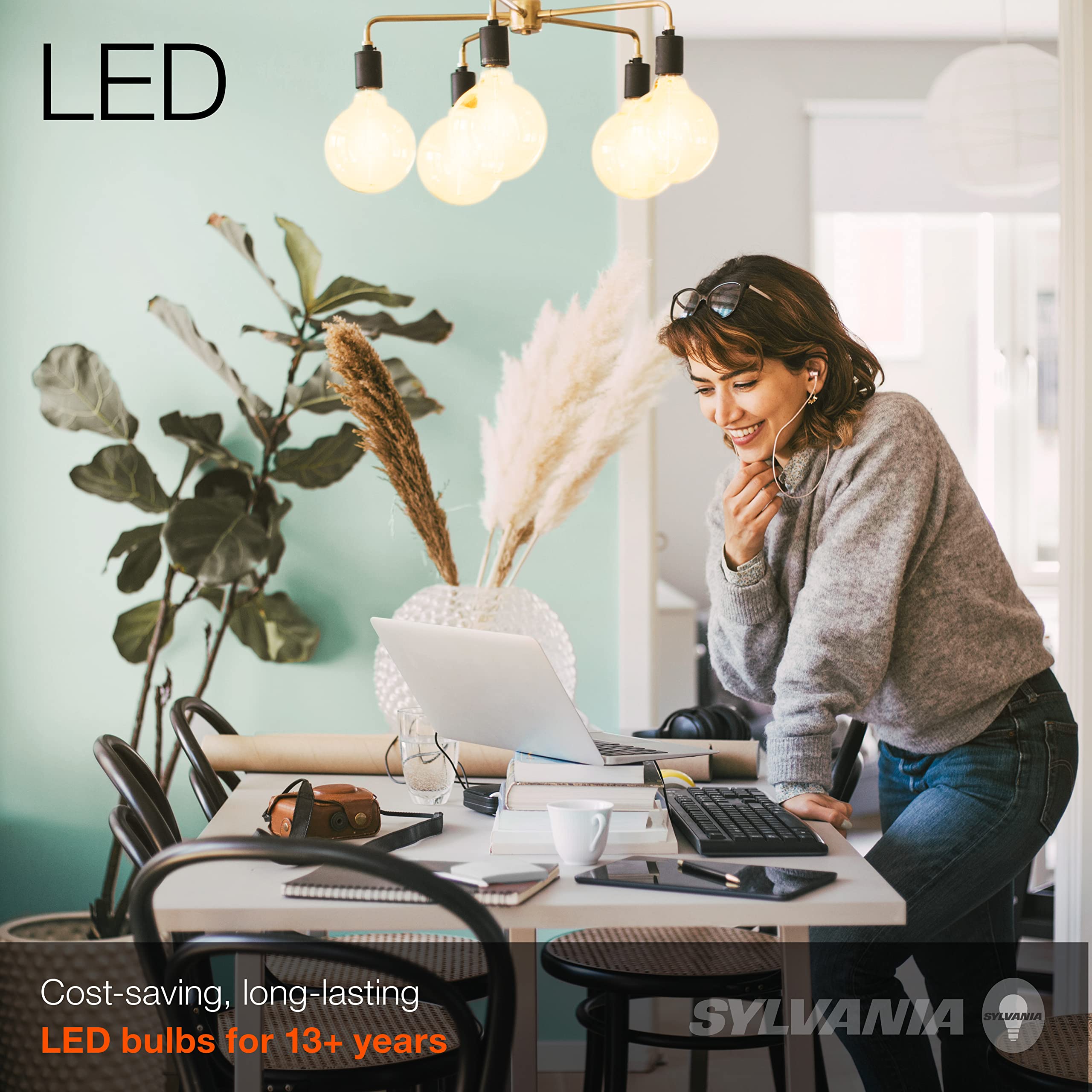LEDVANCE Sylvania LED Vintage Filament G40 Globe Bulb, 60W = 6.5W, 650 Lumens, Dimmable, Amber Glow, 2 Pack,