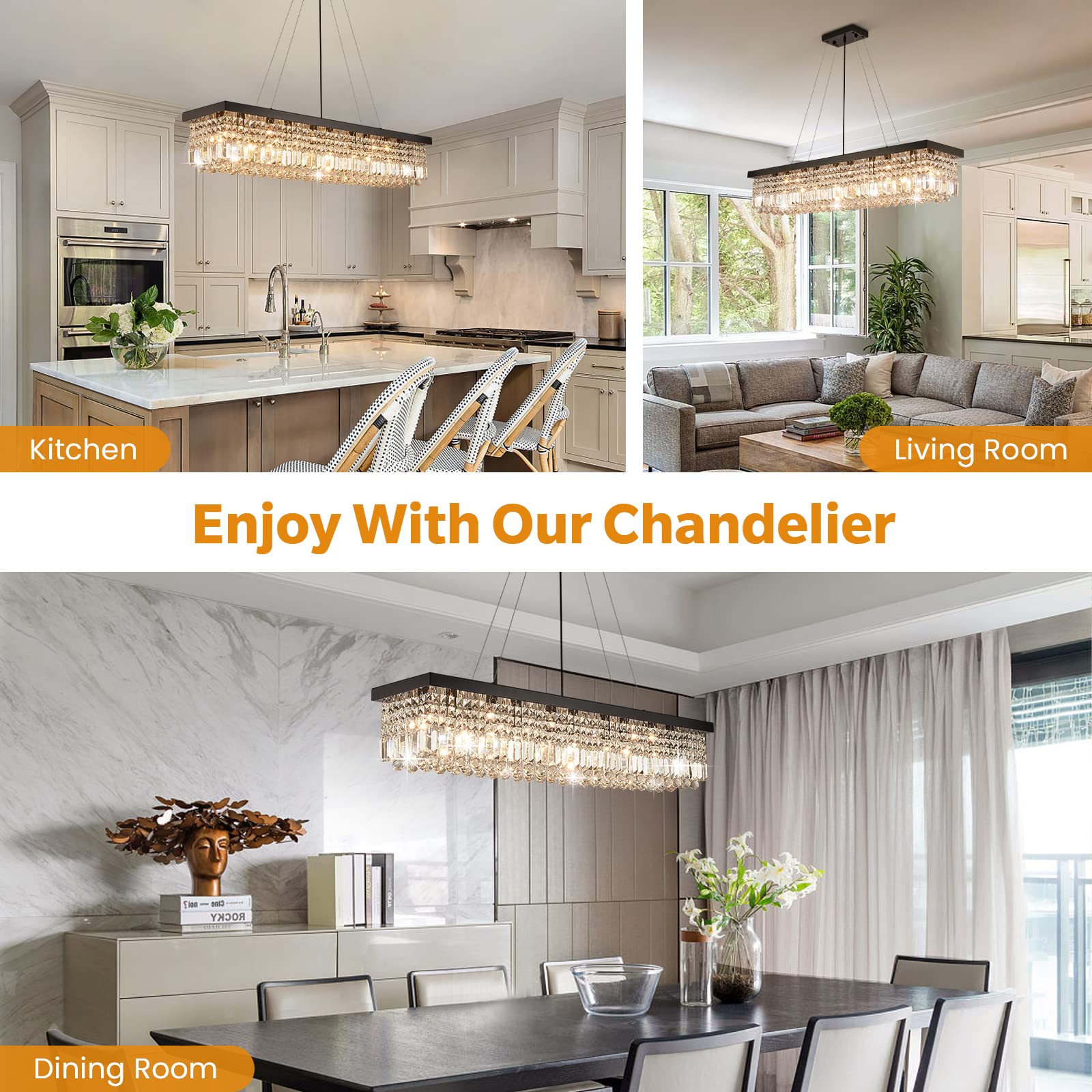 7Pm K9 Crystal Chandelier - Modern Rectangular Pendant Light, Black, L47Xw10Xh10, Stainless Steel, Model Cl010843