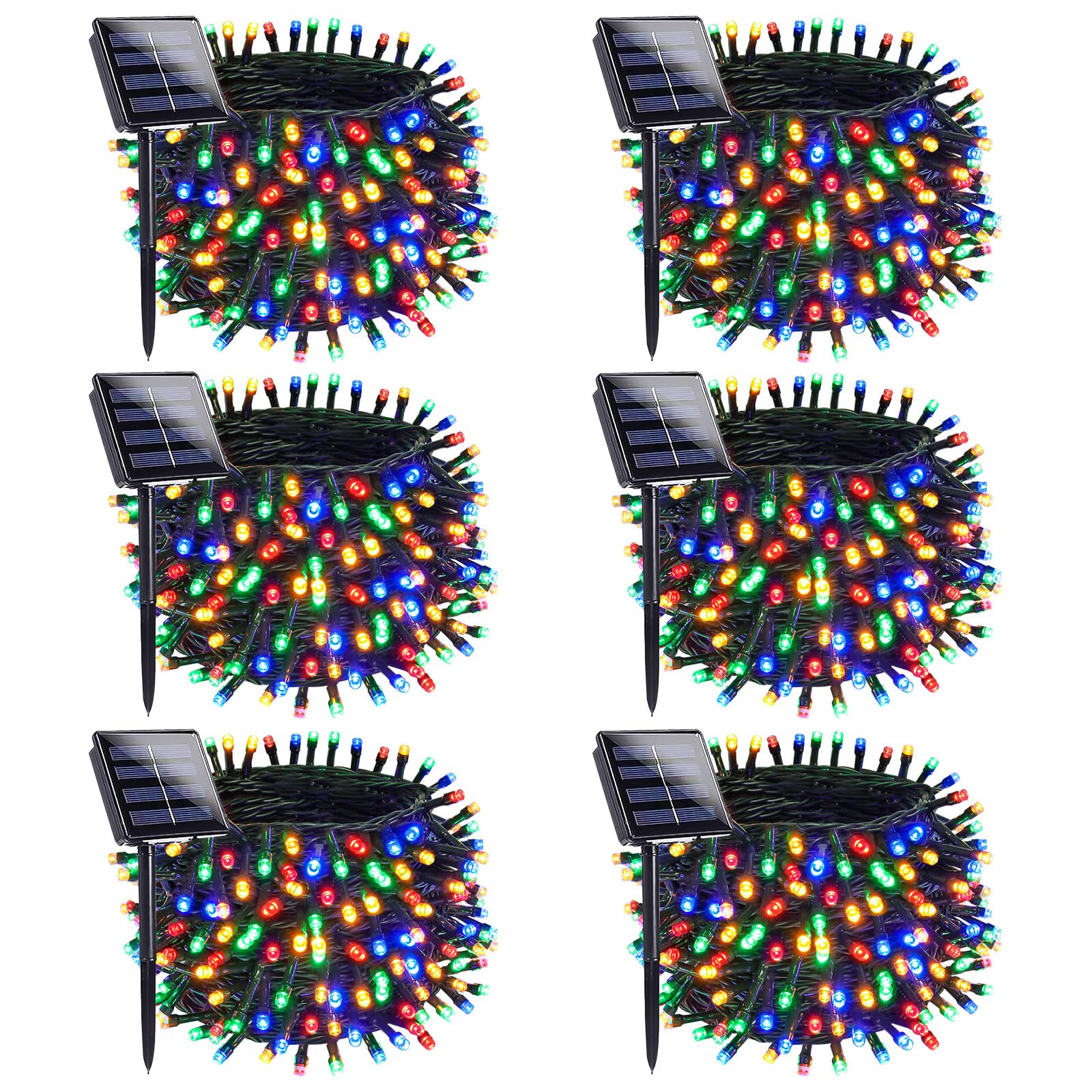 OZS Solar Christmas String Lights, 6 Pack 480LED, Waterproof, 8 Modes, Green Wire, Multicolor