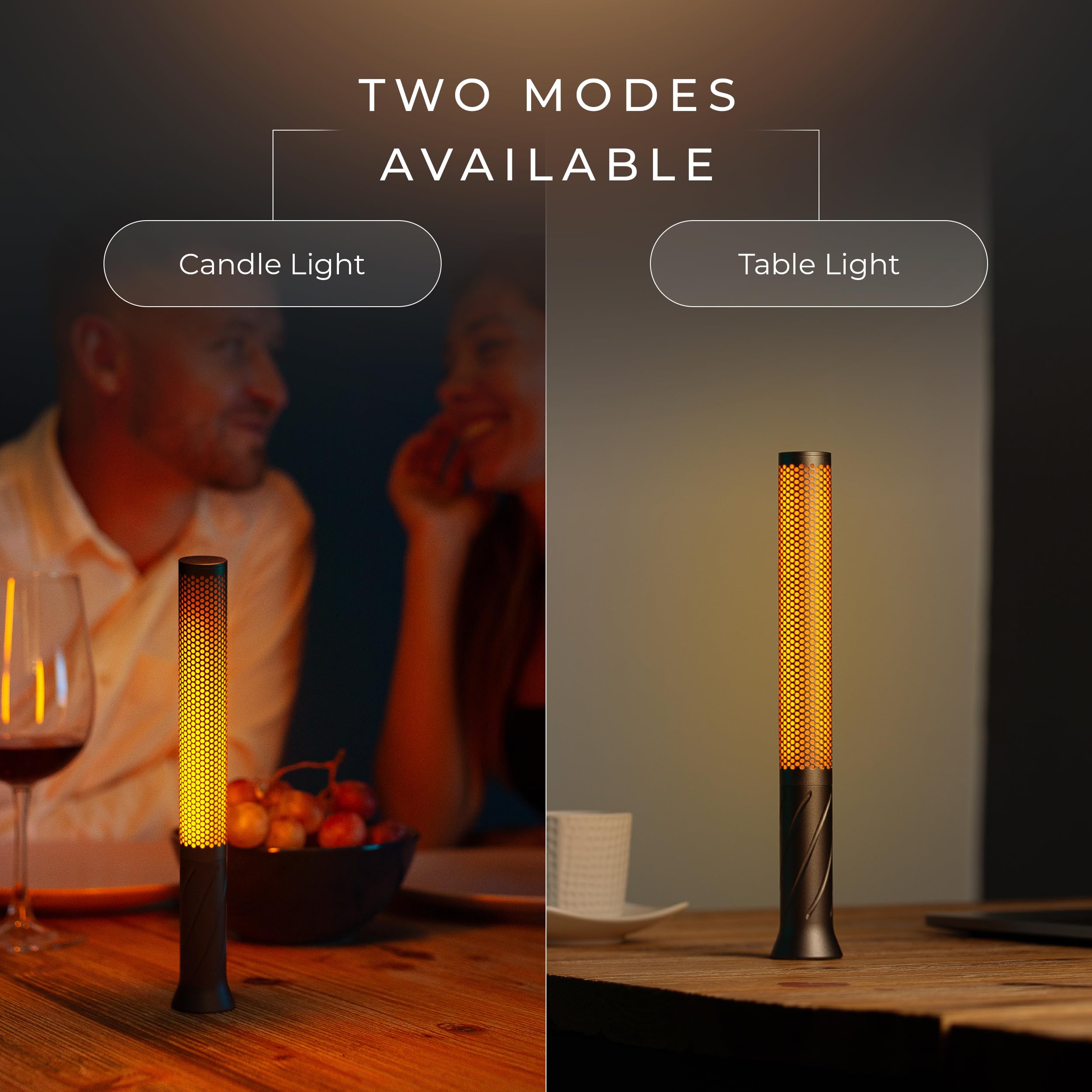 SEHNLICH LED Candle Light - Rechargeable Table Lamp, 2600 mAh, Platinum Grey, Modern Design, Cordless, Nightstand Lamp, Model FL-V1-GREY