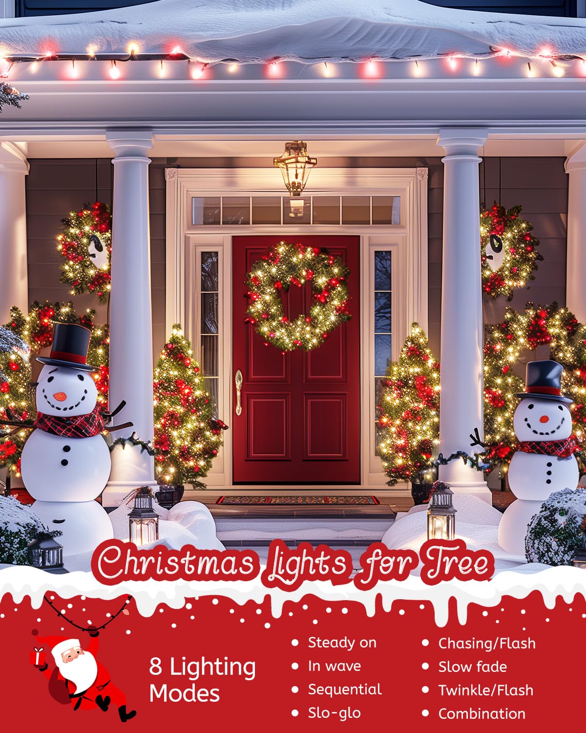 Minetom 1000 Led Christmas Tree Lights, 328 Ft Green Wire Led Decorative Fairy Lights With Remote & 8 Modes, Waterproof For Outdoor Xmas Holiday Party Garden Wedding Home Decor, Red & Warm White