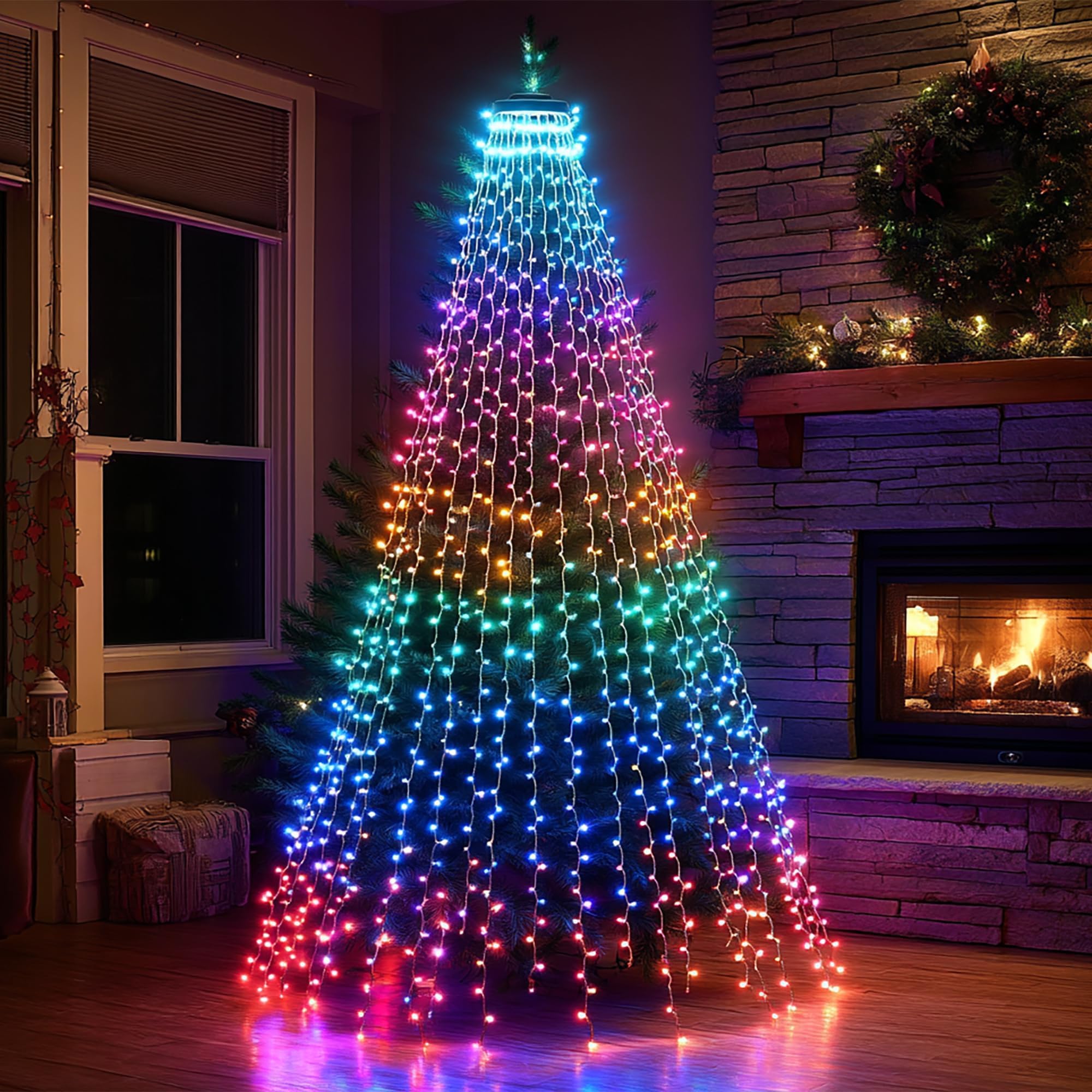Dazzle Bright 8.2FT RGB Smart Christmas Tree Lights, 448 LED Color Changing Waterfall Lights with Remote & APP, Model HB-300COI