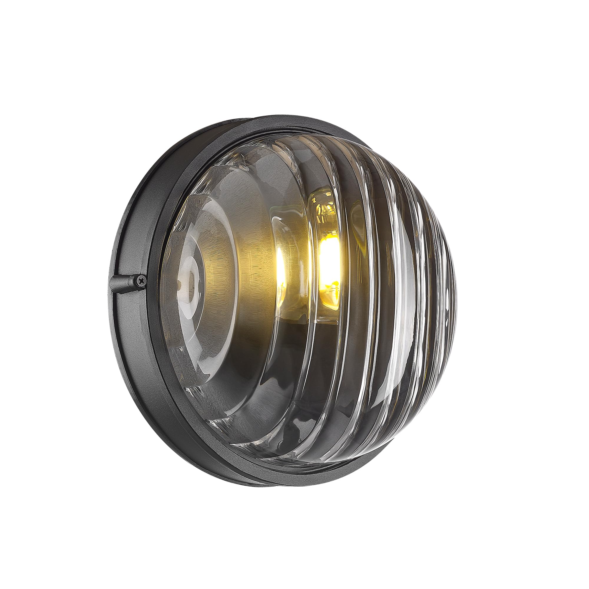 FEMILA 10 Round Bulkhead Outdoor Wall Light, Nautical Outdoor Lighting, Black Outdoor Light Fixture for Front Door/Porch/Patio, 