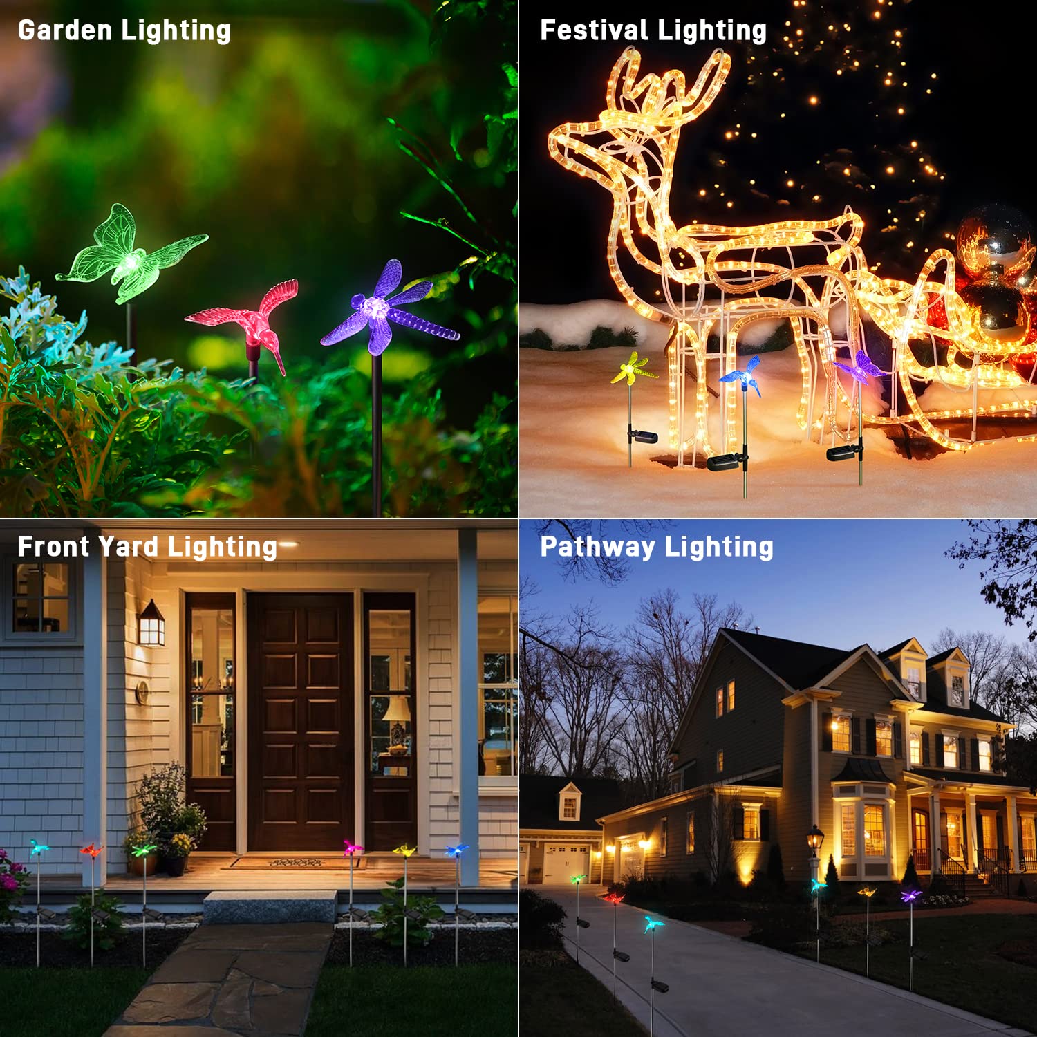 Solar Garden Lights - 3 Pack Solar Stake Lights Outdoor, Color Changing Solar Powered Halloween Decorative Landscape Lighting Hu