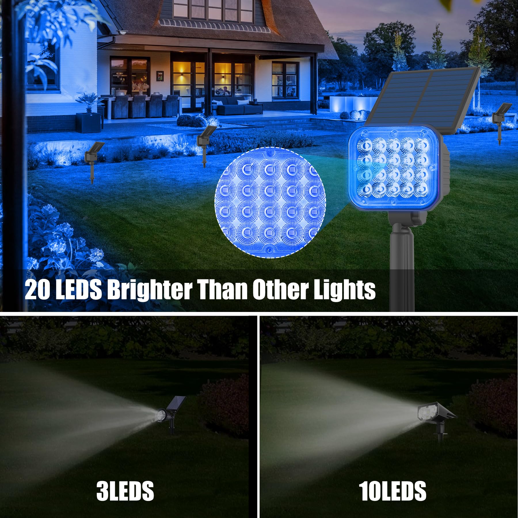 Crepow 6 Pack Solar Spot Lights, Waterproof Blue Landscape Lights For Yard & Holiday Decor