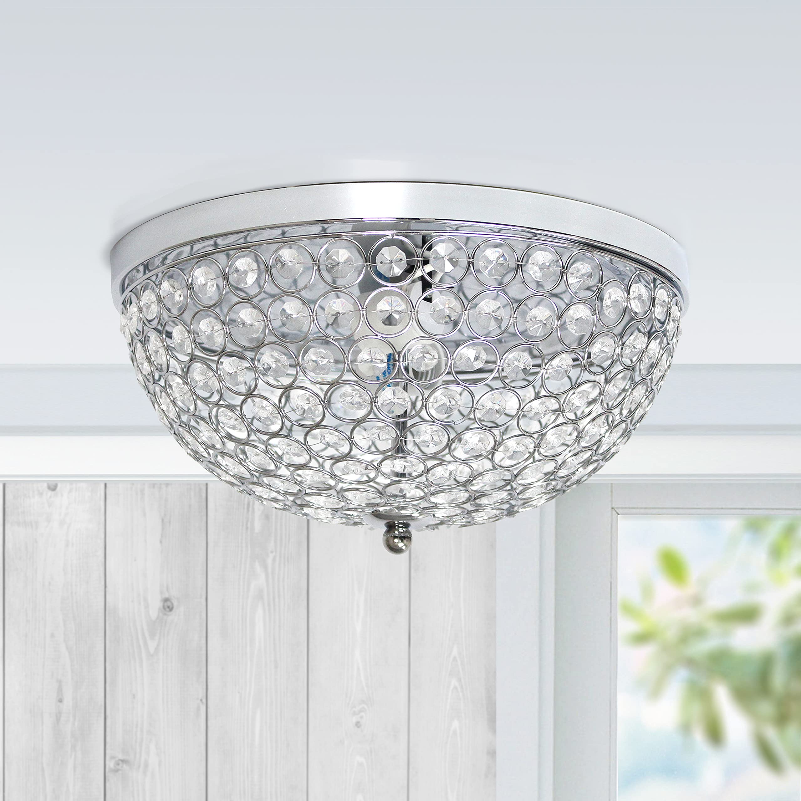 Elegant Designs Fm1000-Chr-2Pk Elipse Crystal 13 Inch Modern Metal 2 Light Bowl Shaped Ceiling Flush Mount Fixture 2 Pack, Chrome