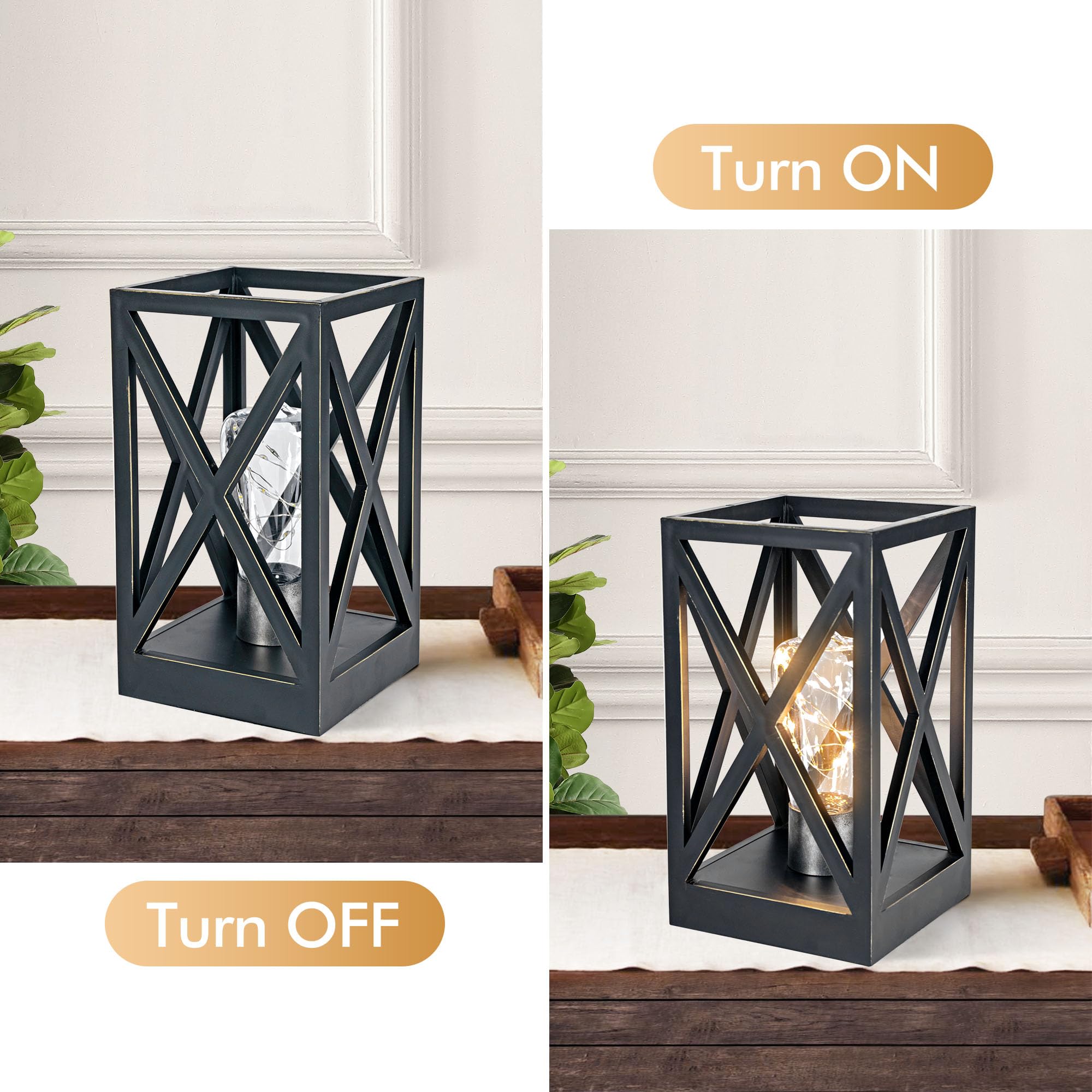 WINGBO Retro Battery Powered Table Lamps Set of 2, Black, Portable Cordless Design for Indoor/Outdoor Use