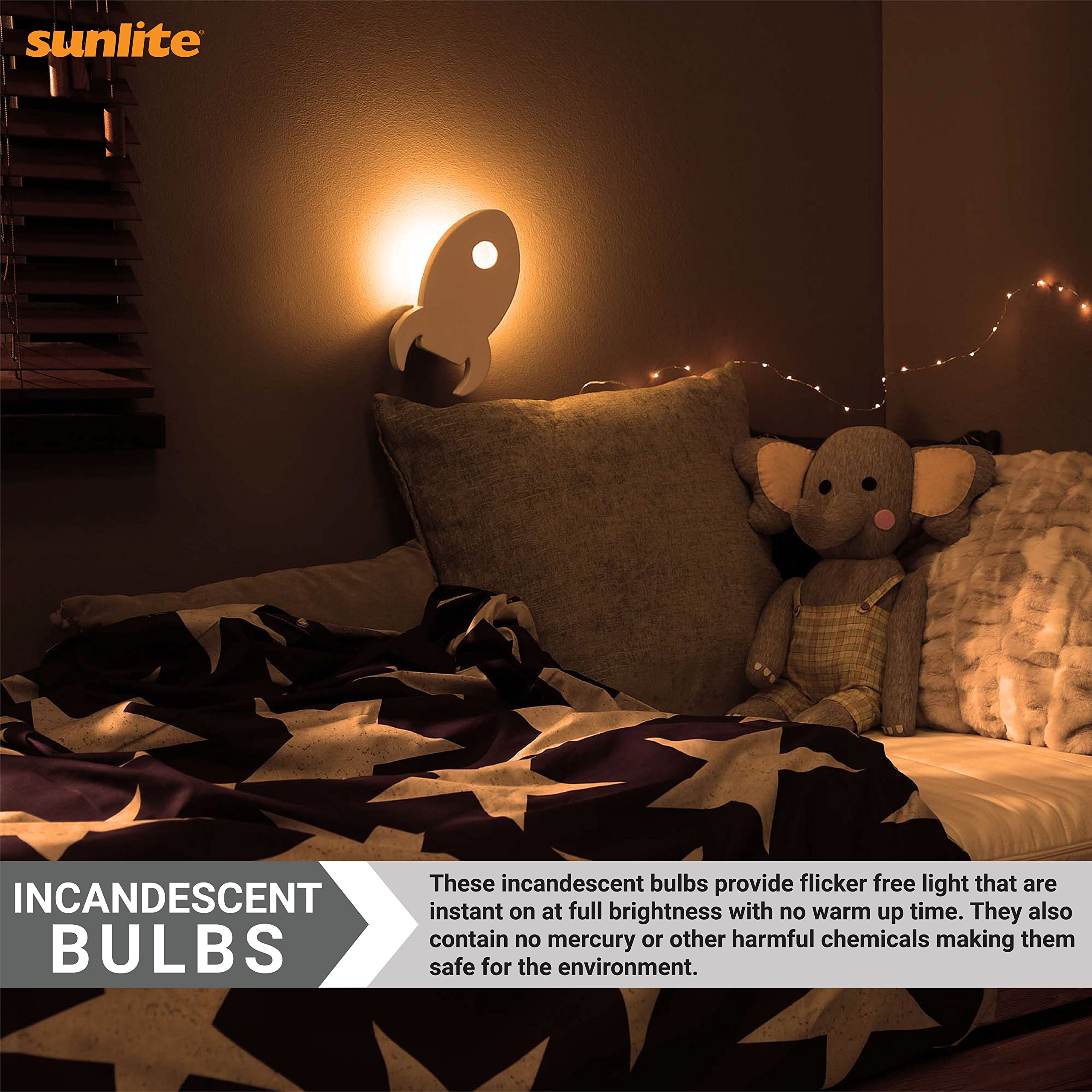 Sunlite 01057 7C7 Incandescent Bulb, 7 Watt, Candelabra E12 Base, C7 Small Night Light, Colored Bulb, Orange, 12 Count