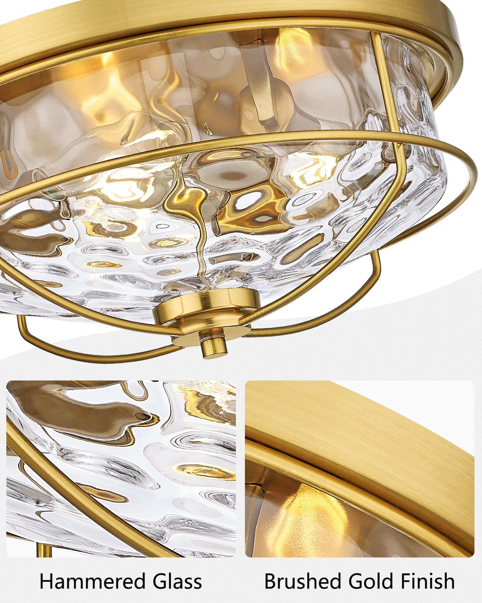 15 Inch Flush Mount Ceiling Light, Hwh 3-Light Modern Close To Ceiling Light Fixtures Brushed Gold Finish For Kitchen Porch Foye