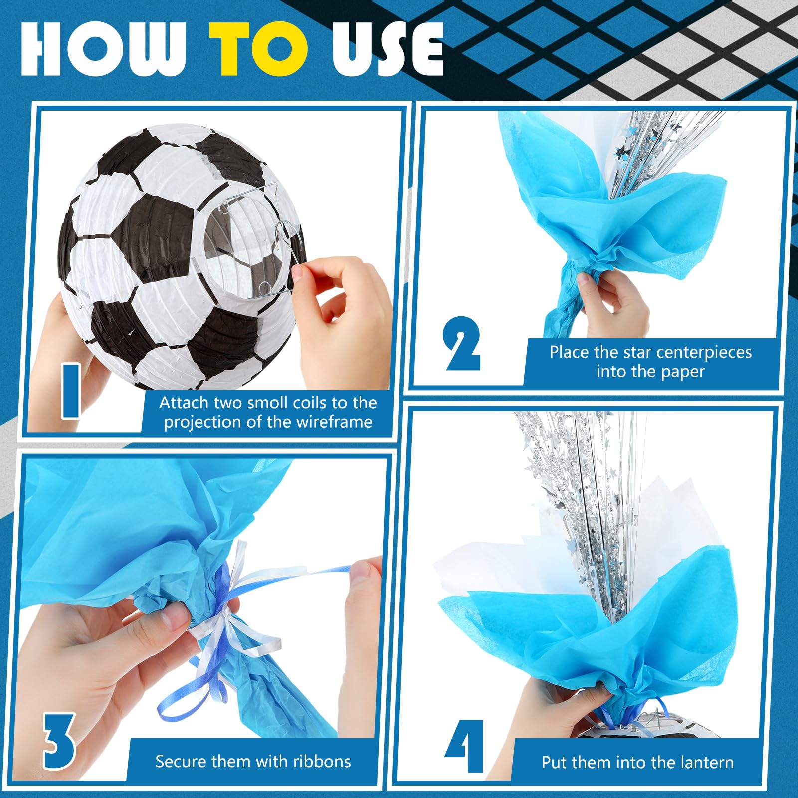 Rossesay Soccer Ball Lantern Centerpieces - 26 Pieces, Blue White, Model XUU-Rossesay-2155, Perfect for Soccer Birthday Party Decorations