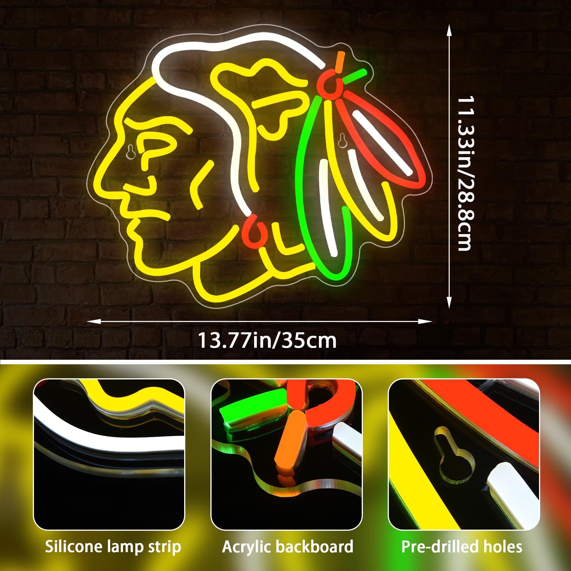 LALAON Chicago Hockey Neon Sign, LED Acrylic Decor, 13.78x11.34in, Yellow and White, Model ZKXD204