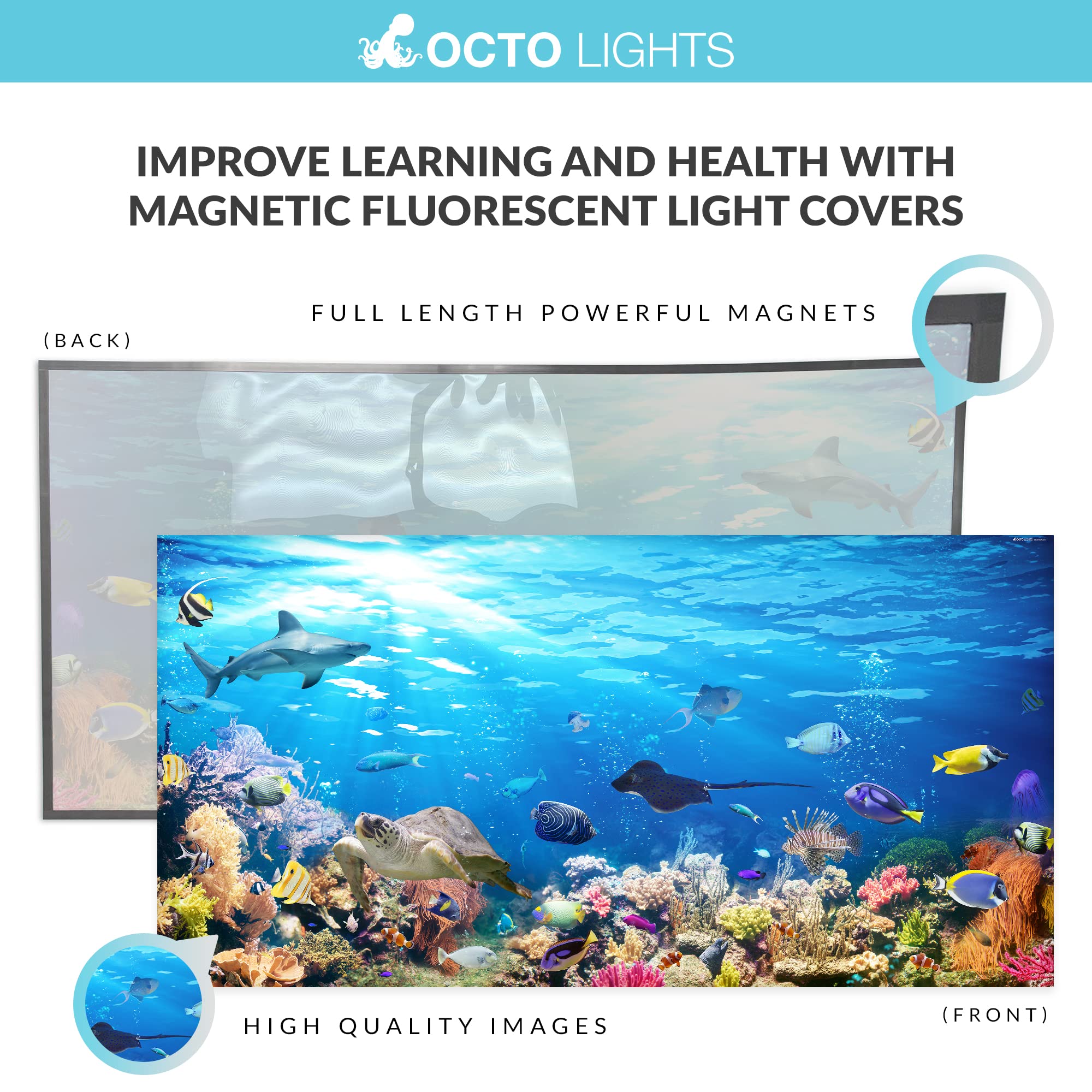 OCTO LIGHTS Magnetic Light Cover for Ceiling Lights, 2x4, Coral Reef, Backlit Film, Model OCE-009-MGT-2x4