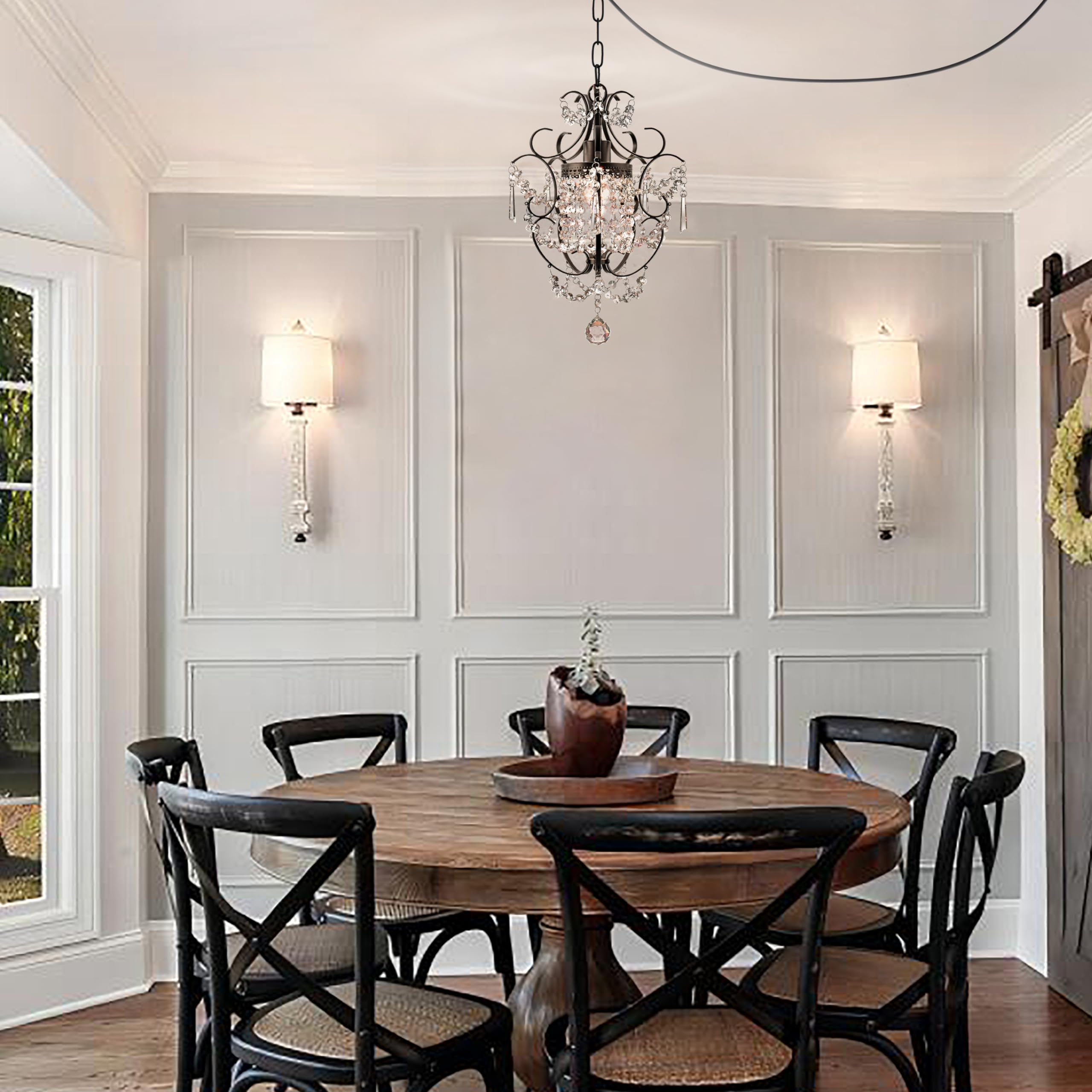 Plug In Pendant Lights With K9 Crystal Bronze Hanging Lamp With 15Ft Clear Cord & On/Off Switch