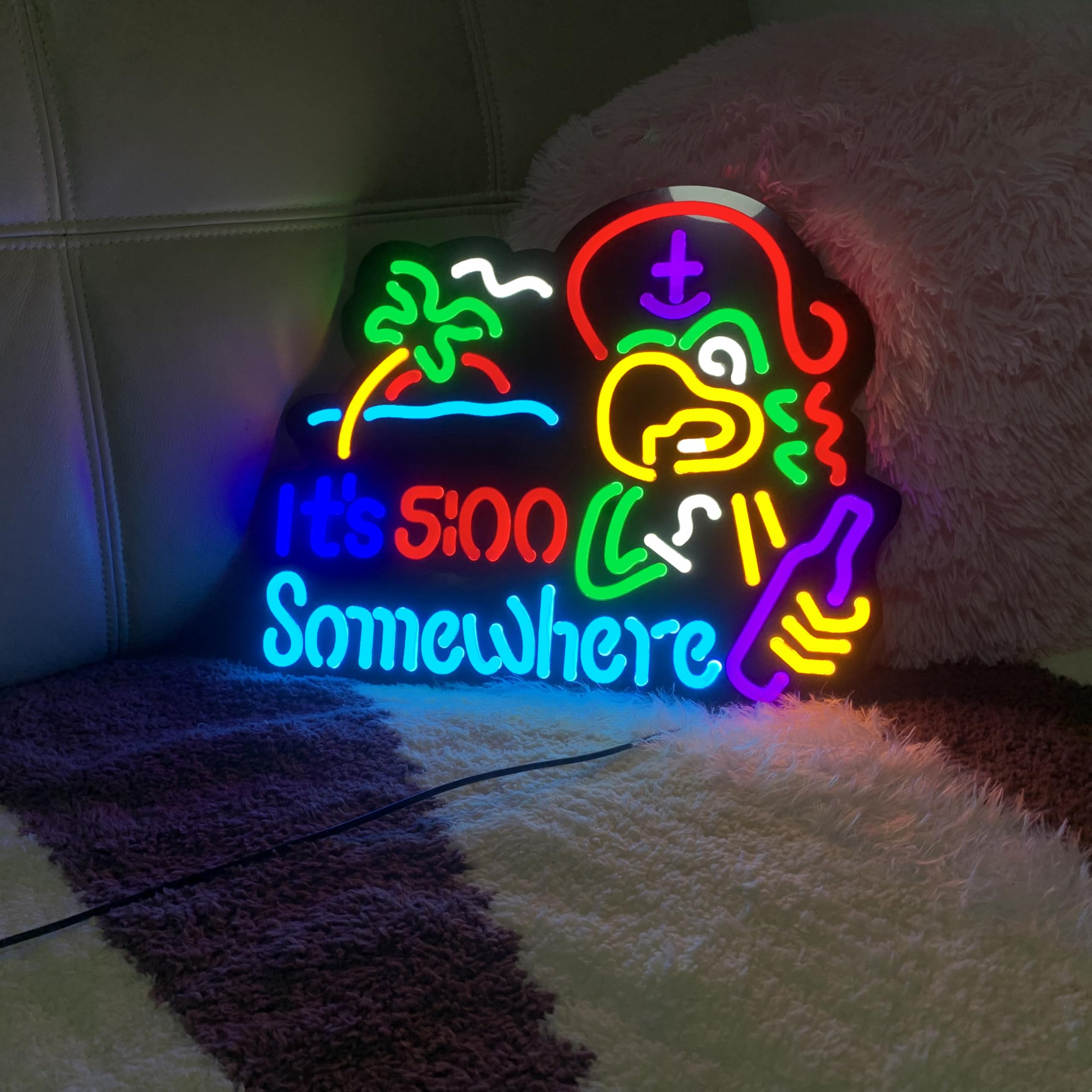 Jigsaw Puzzle 40 Pcs Its 5 :00 Five Oclock Somewhere Neon Led Light Sign  Man Cave Men Led  Home Wall Gifts  Decorations  Palm Tree  Beach  Sun  Tiki Bar  Garage  Accessories  Cart  Party  Bedroom