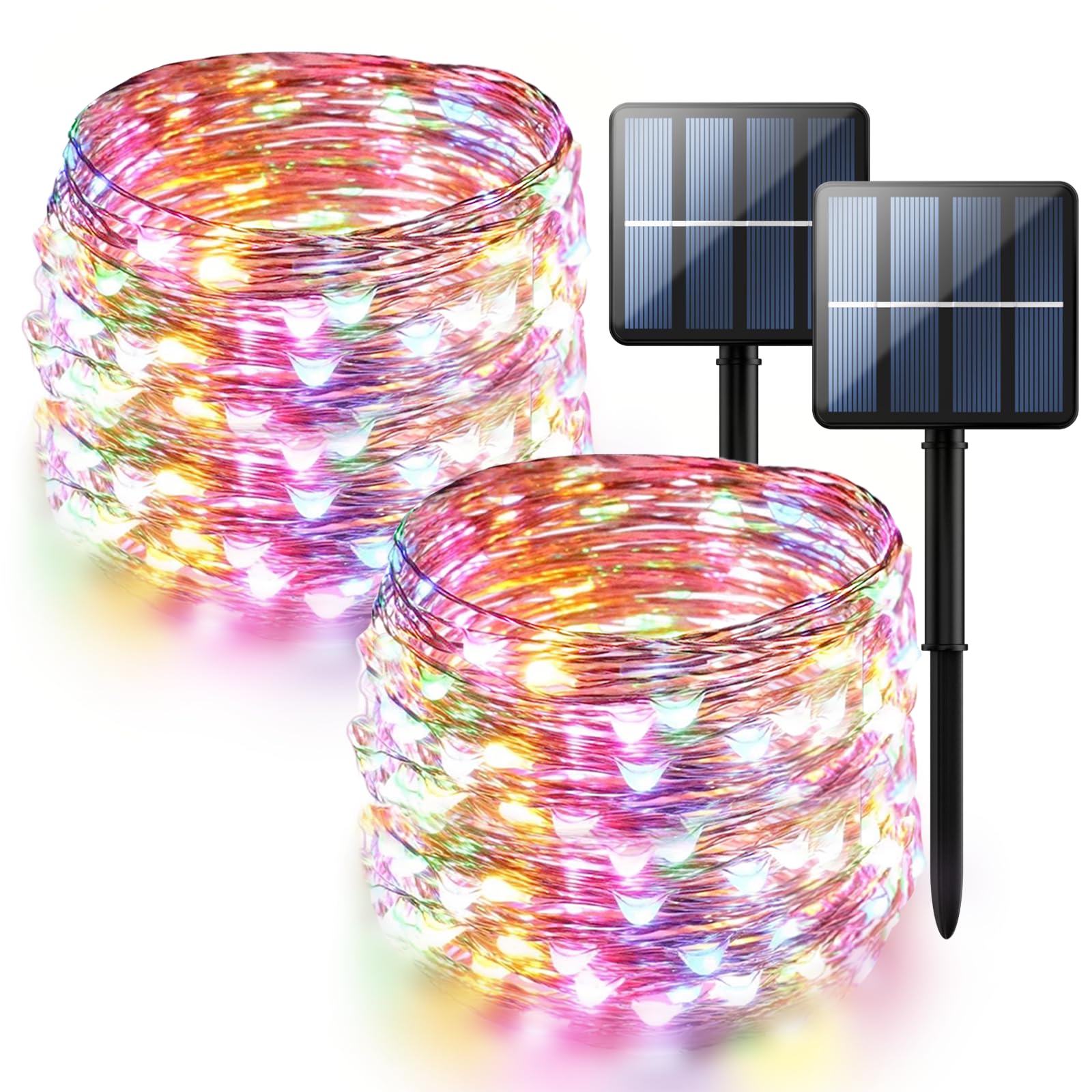Selarlyt 2-Pack Solar Fairy Lights, 200 LEDs, Multicolor, Copper, 8 Modes, Outdoor Garden Patio Decorations