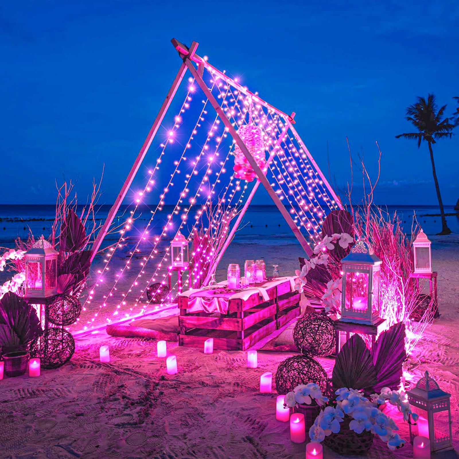 250 Led Pink String Lights Outdoor, 82Ft Pink Christmas Lights 8 Modes Pink Led Lights Clear Wire, Plug In Waterproof Fairy Stri