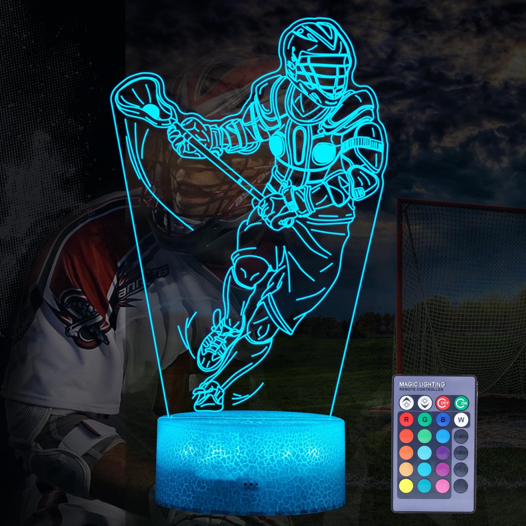 POSSHE Lacrosse Gifts for Men, Lacrosse Night Light with Remote Control, 16 Colors Changing, RGB Flashing Mode and Dimmable, Gif