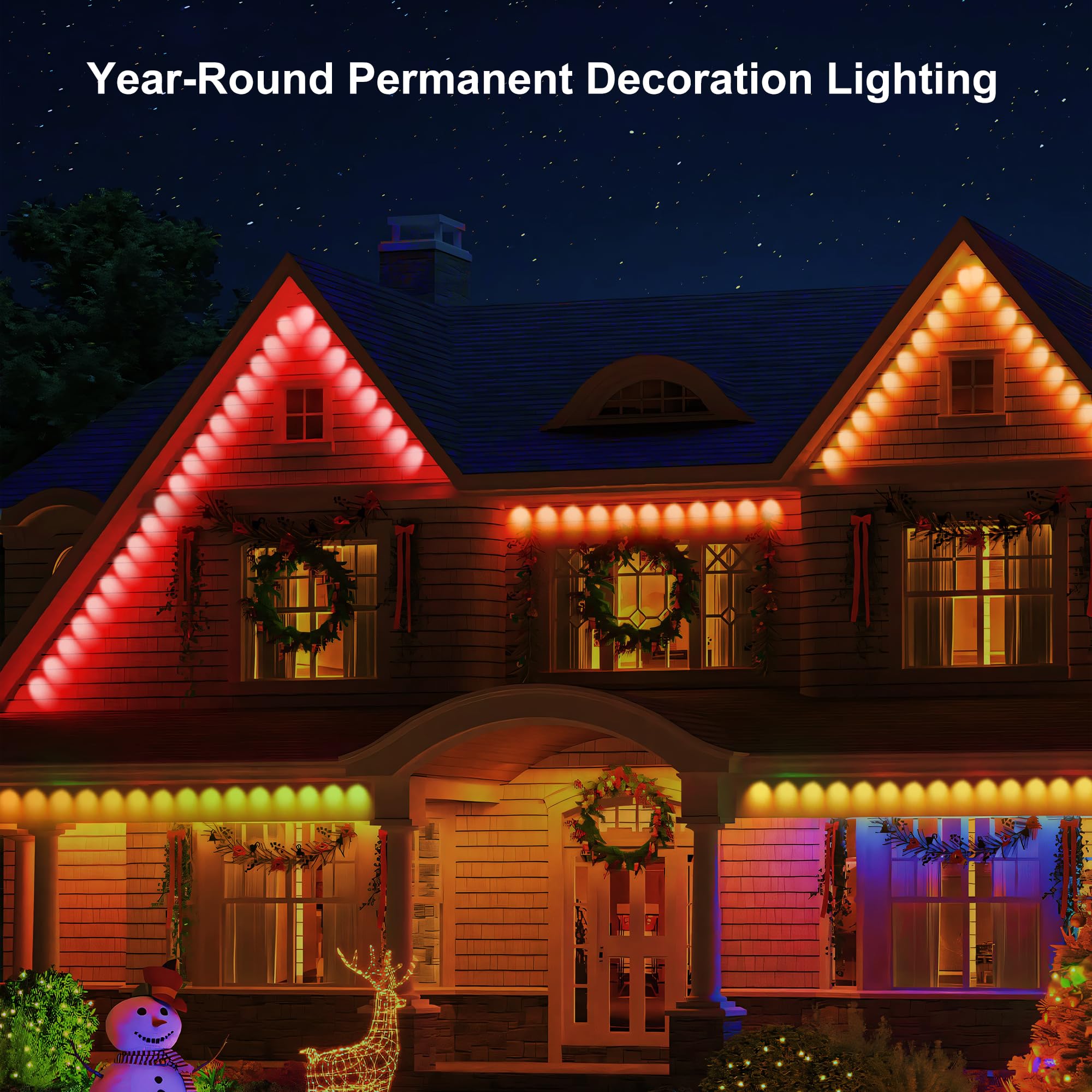 Umidkin Permanent Outdoor Lights  100Ft Rgb Outdoor Christmas Lights With 72 Led Lights  Ip67 Waterproof Led Eaves Lights With Diy Scene Modes For Halloween Decor  Smart App & Remote Control