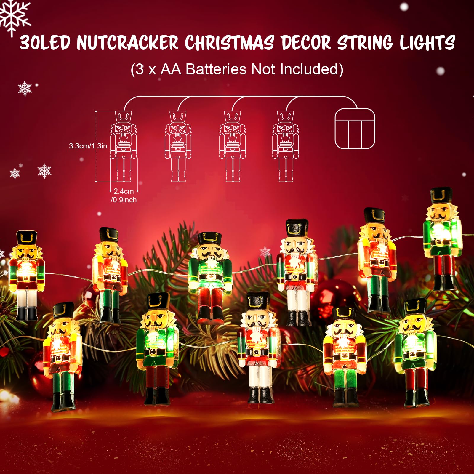 Coquimbo Christmas Decorations Indoor 10Ft 30 Led Nutcracker String Lights Cute Fairy Lights Indoor Outdoor For Christmas Tree New Year Party Fireplace Decorations Christmas Ornaments Stocking