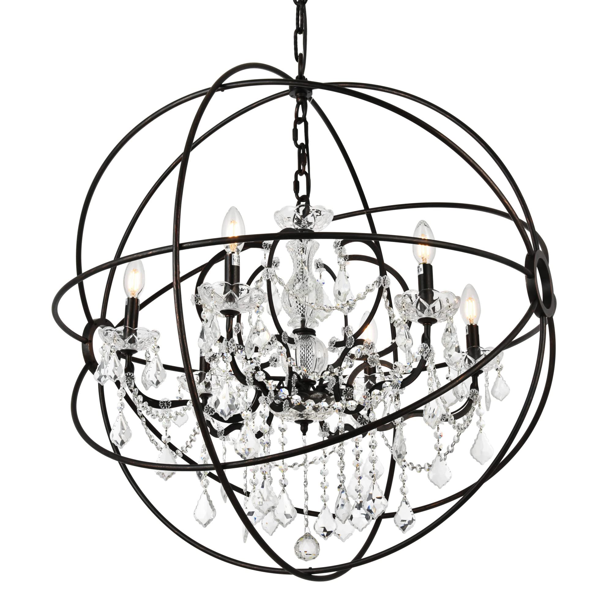 Elegant Lighting 1130 Geneva Collection 6-Light Pendent Lamp with Royal Cut Crystals, 32" Depth by 34.5" Height, Dark Bronze Finish